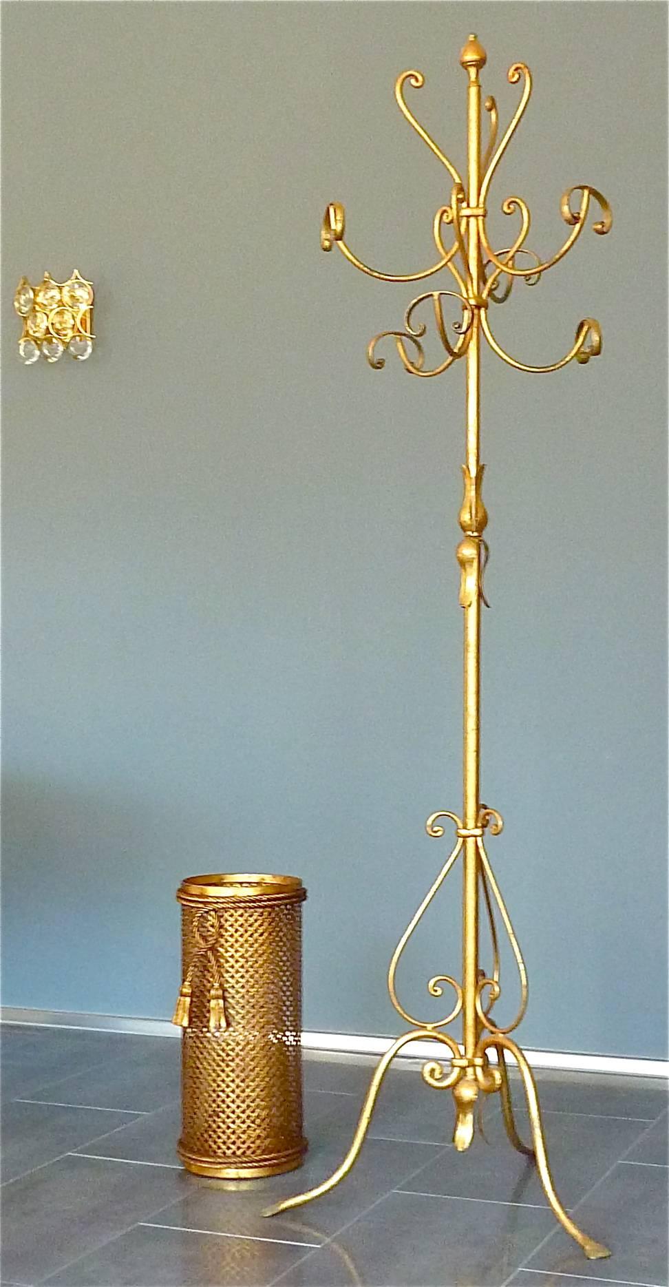 Gilt Wrought Iron Metal Coat Stand Hat Rack Kögl Style, Italy, 1950s 1