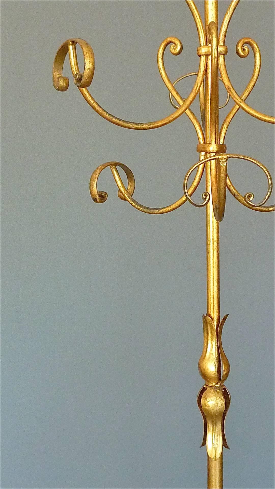 Mid-20th Century Gilt Wrought Iron Metal Coat Stand Hat Rack Kögl Style, Italy, 1950s