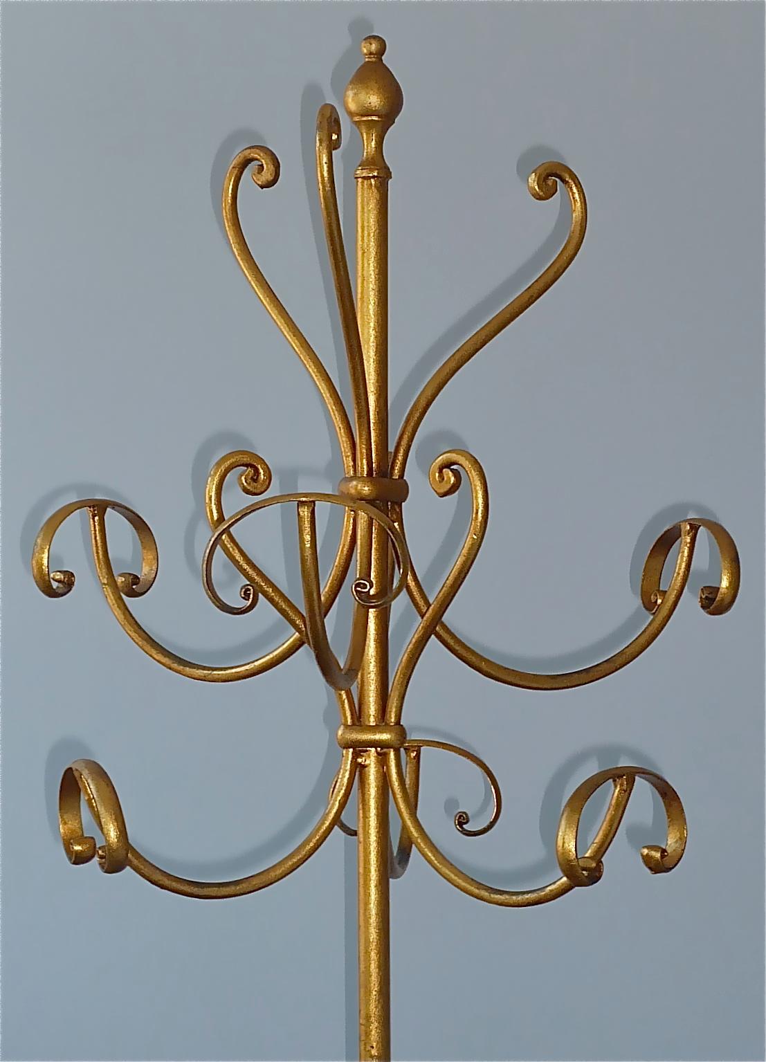 Gilt Wrought Iron Metal Mid-Century Coat Stand Hat Rack Kögl Style, Italy 1950s 10