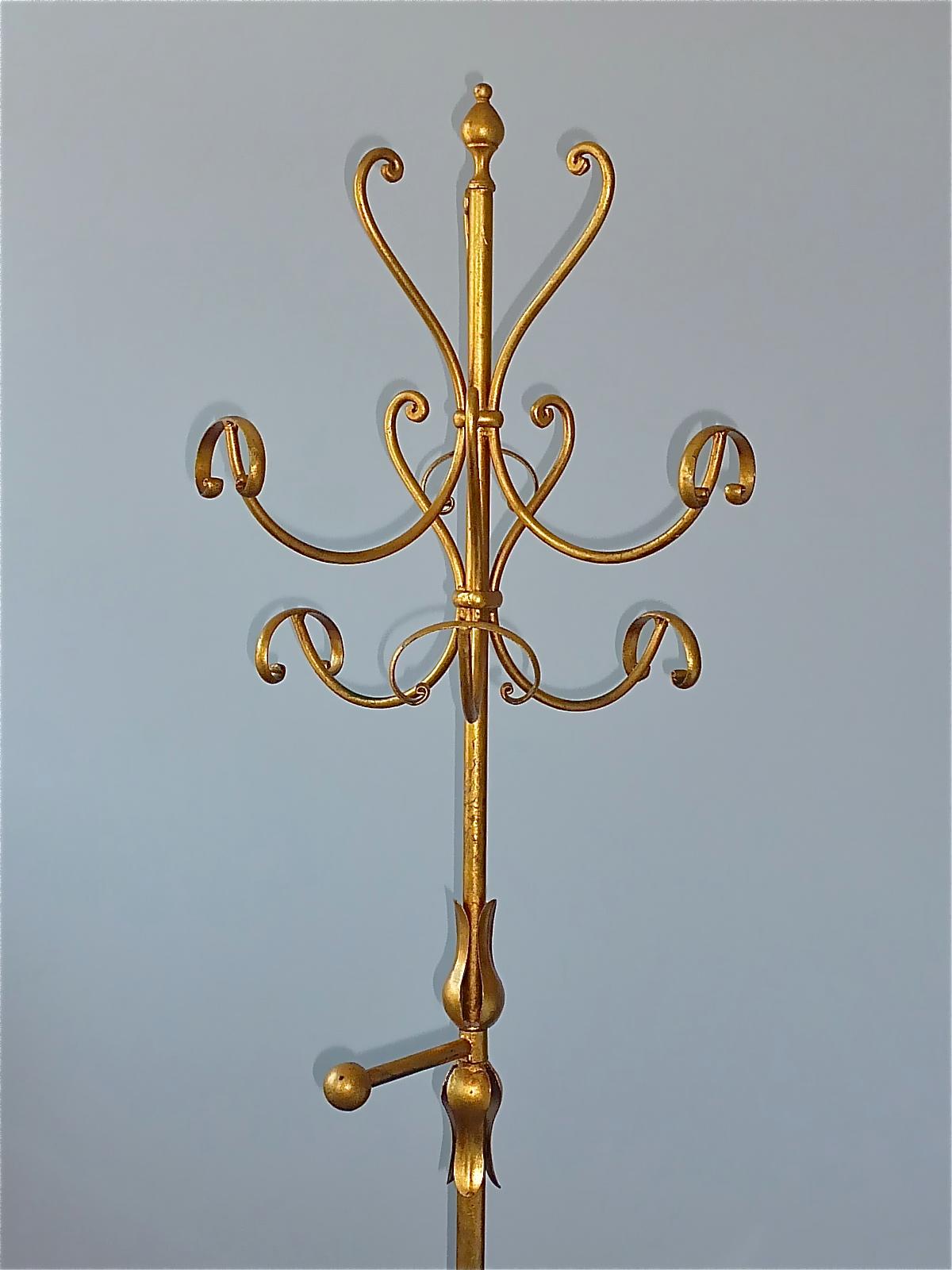 Gilt Wrought Iron Metal Mid-Century Coat Stand Hat Rack Kögl Style, Italy 1950s 11
