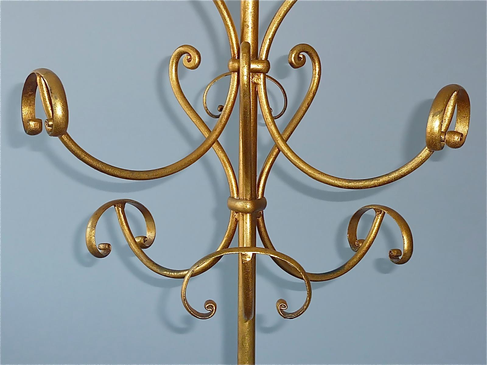 Mid-20th Century Gilt Wrought Iron Metal Mid-Century Coat Stand Hat Rack Kögl Style, Italy 1950s