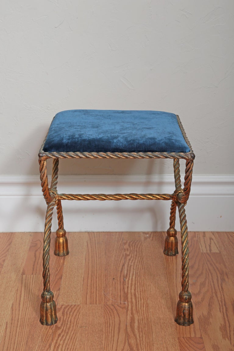 Gilt Wrought Iron Rope and Tassel Vanity Stool at 1stDibs