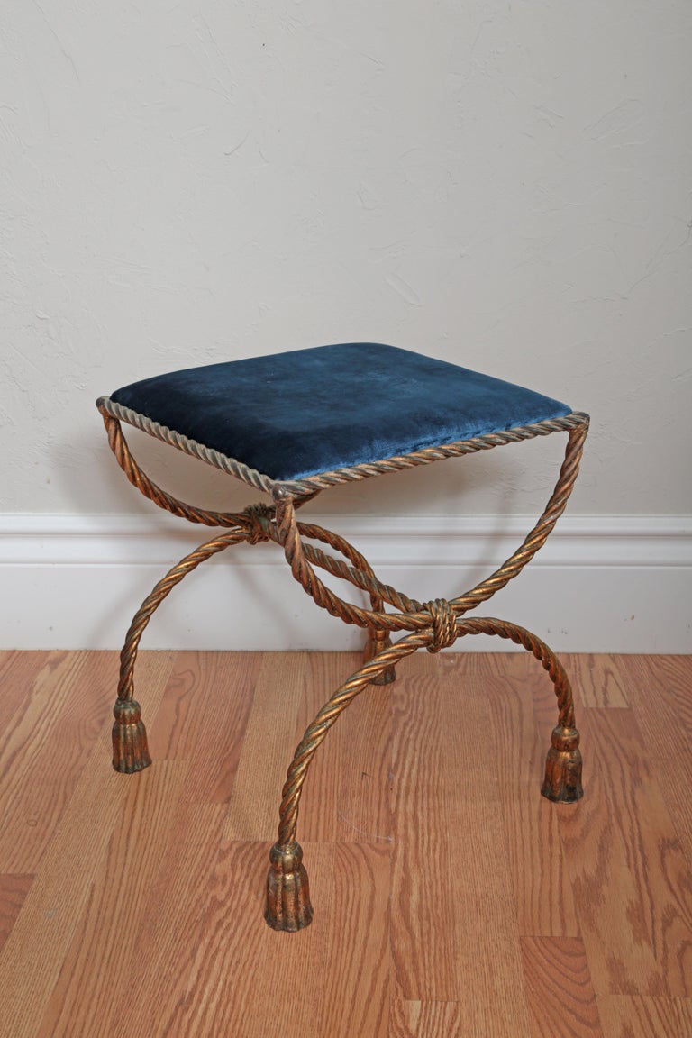 Gilt Wrought Iron Rope and Tassel Vanity Stool at 1stDibs