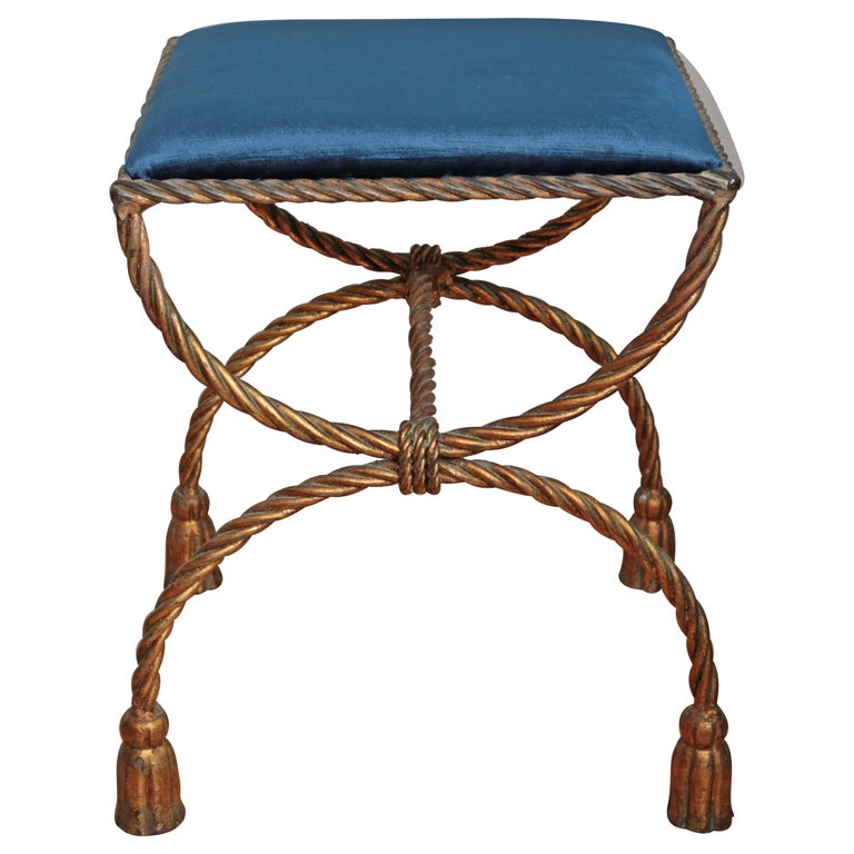 Gilt Wrought Iron Rope And Tassel, Vintage Wrought Iron Vanity Stool