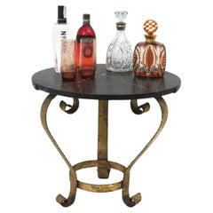 Gilt Wrought Iron Round Coffee Table with Black Marble Top