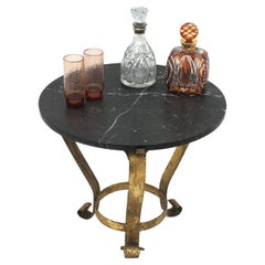Gilt Wrought Iron Round Coffee Table with Black Marble Top
