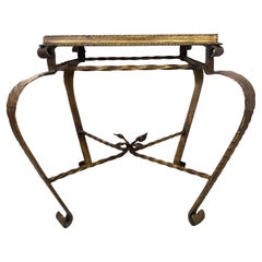 Gilt Wrought Iron Side Table with Square Red Marble Top Hollywood Regency