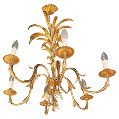 Vergoldetes Schmiedeeisen Sechs Lights  Exotischer Kronleuchter, Italien 1950.