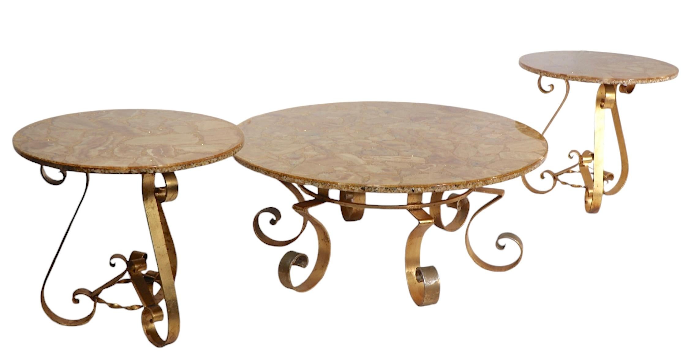 Table basse en fer forgé doré, onyx et résine écaillée dorée, d'Enzo Missoni en vente 9