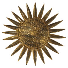 Gilt Wrought Iron Sunburst Light Fixture / Pendant by Ferro Art, Spain 1950