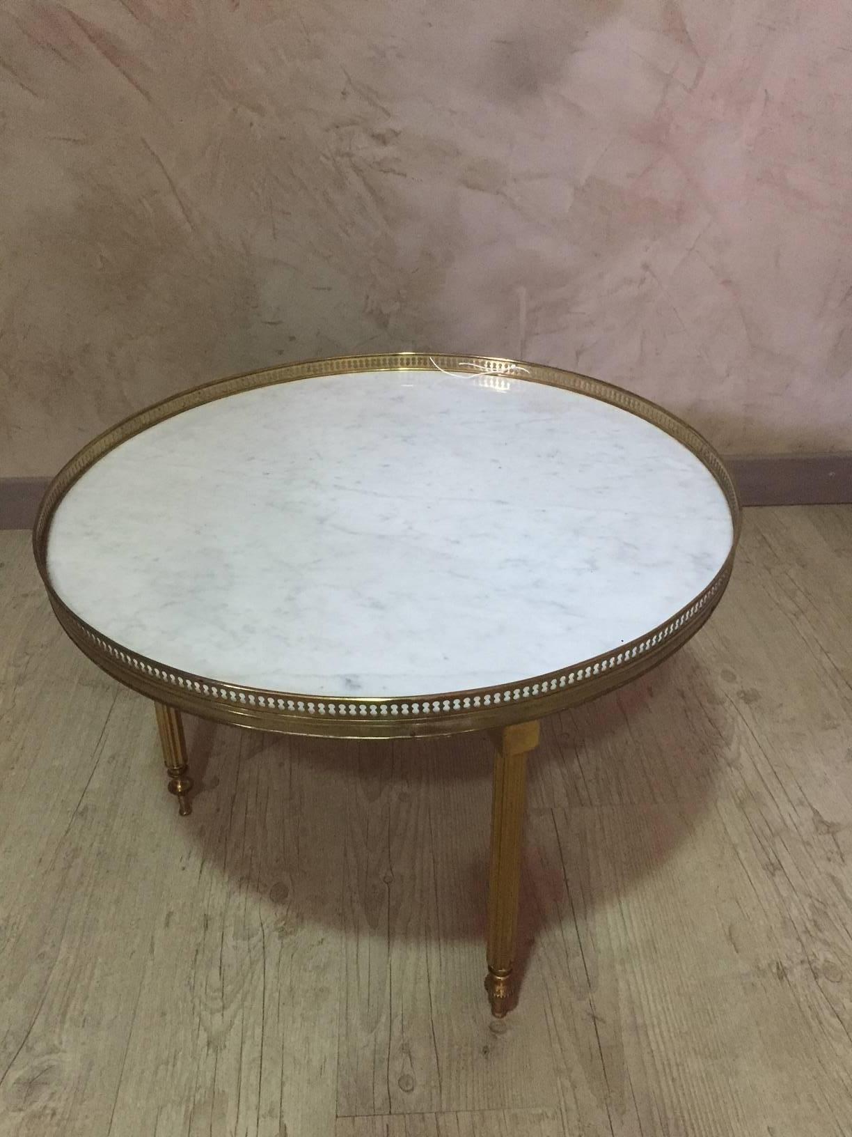 Gilt Gilded Brass and White Marble Round Table, 1950s