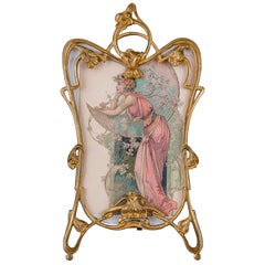 Gilted Brass Picture Frame with Glass Jugendstil, circa 1907