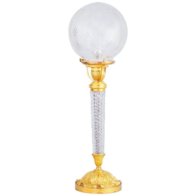 Gilted Historistic Table Lamp, circa 1890s with Original Glass Shade For Sale