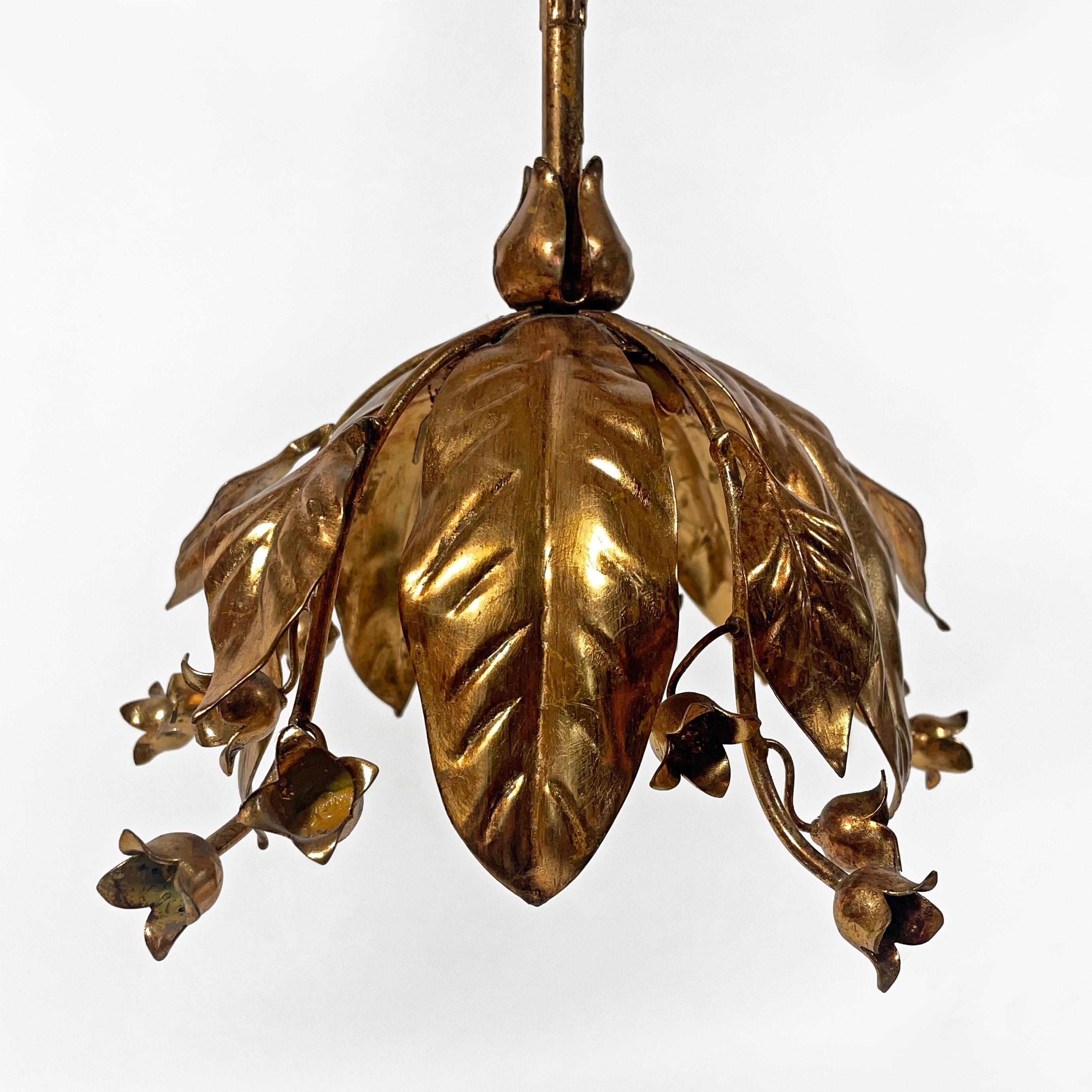 Giltet Floral 1970s Pendant Light Chandelier by Banci Firenze, Italy 3
