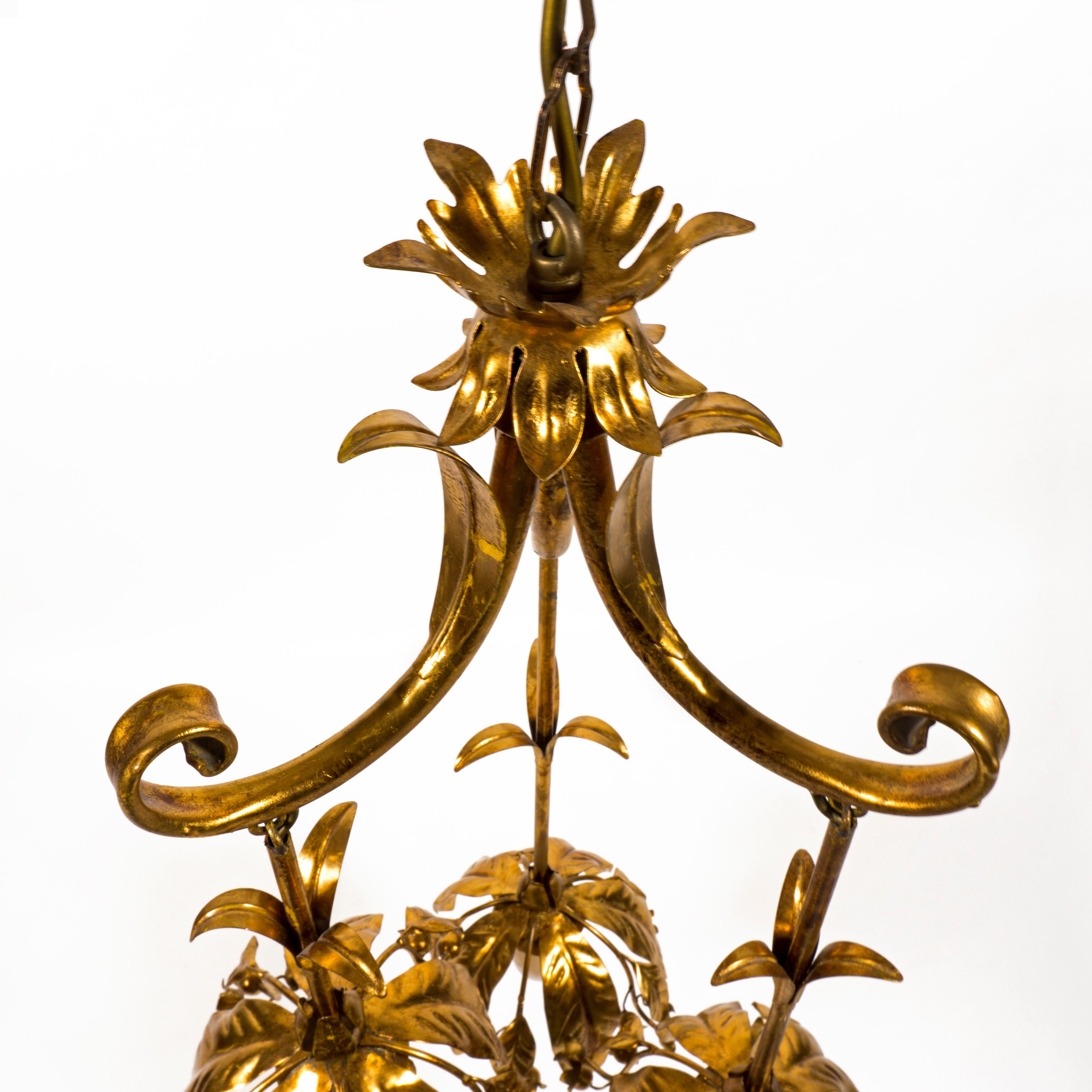 20th Century Giltet Floral 1970s Pendant Light Chandelier by Banci Firenze, Italy