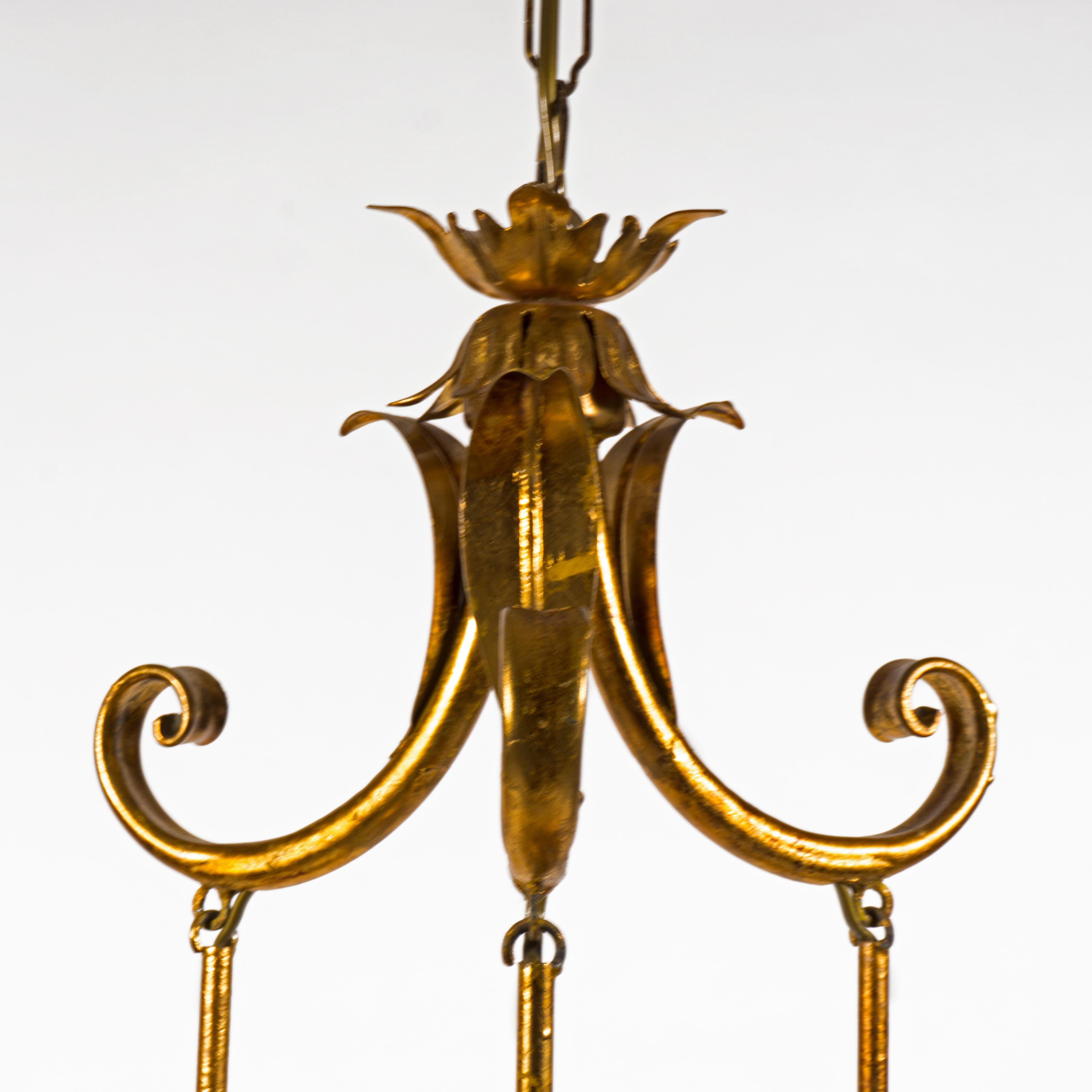 Iron Giltet Floral 1970s Pendant Light Chandelier by Banci Firenze, Italy