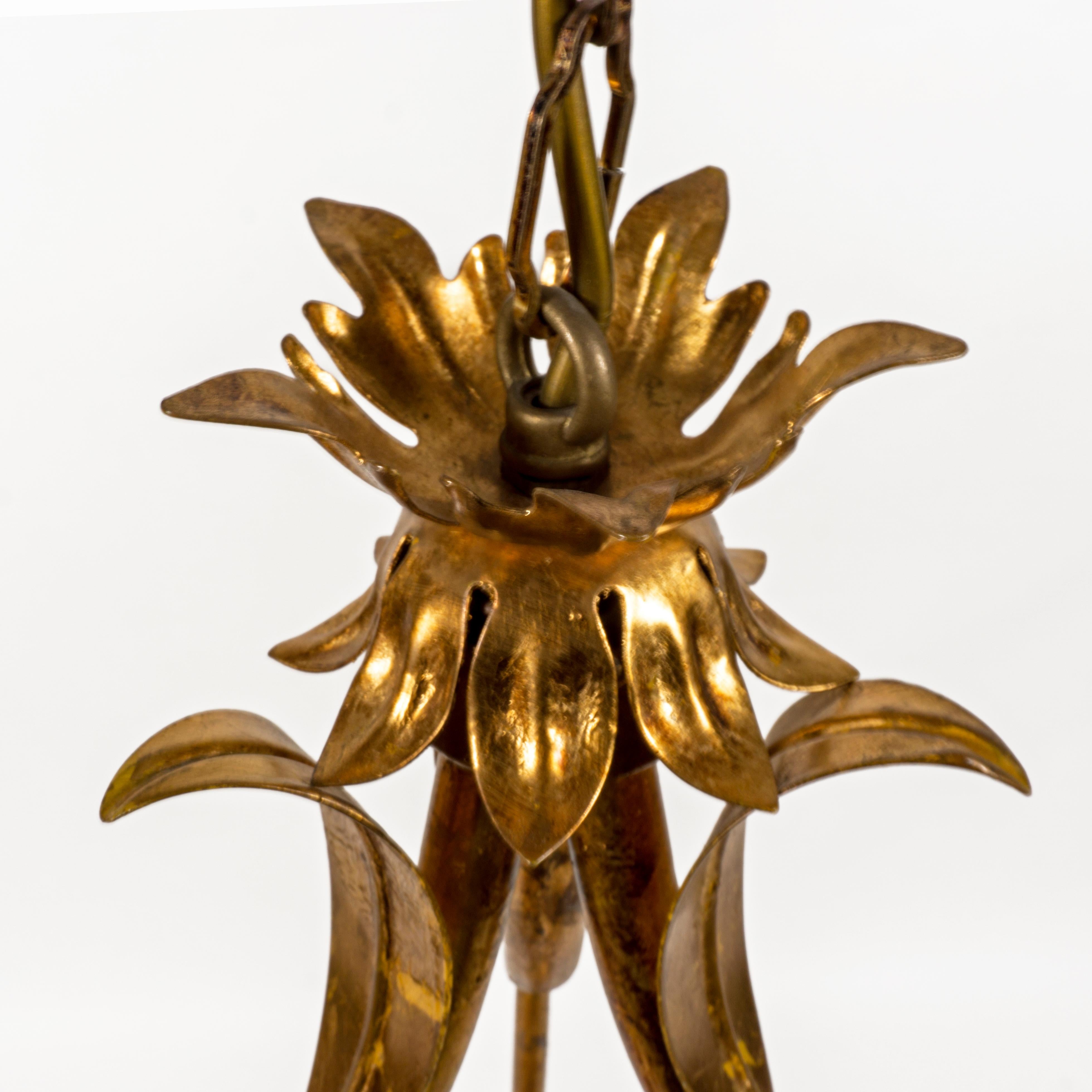 Giltet Floral 1970s Pendant Light Chandelier by Banci Firenze, Italy 1