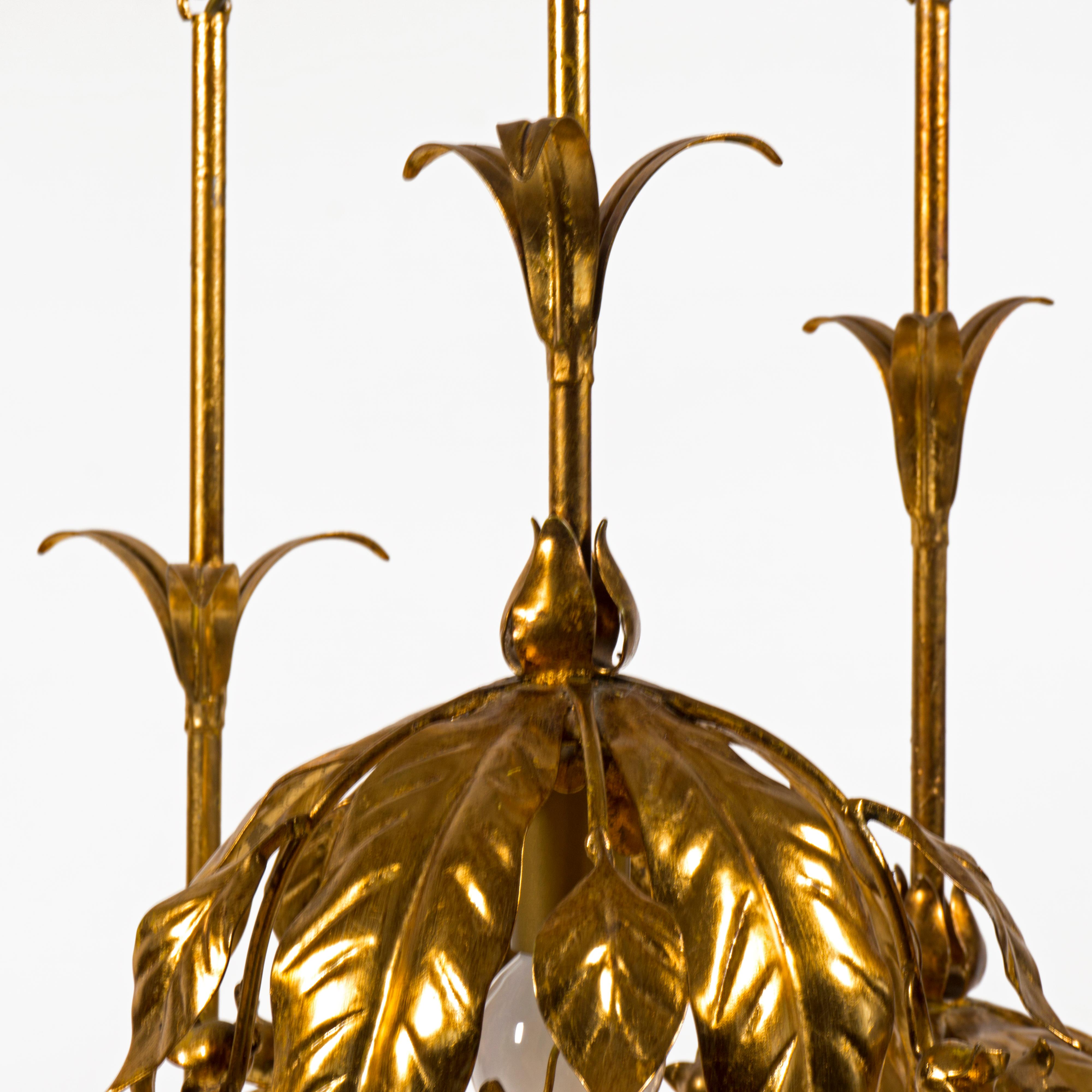 Giltet Floral 1970s Pendant Light Chandelier by Banci Firenze, Italy 2
