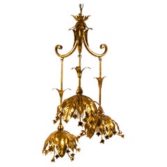 Giltet Floral 1970s Pendant Light Chandelier by Banci Firenze, Italy