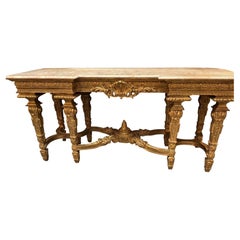 Grande console en bois doré et marbre rosé, de style néoclassique