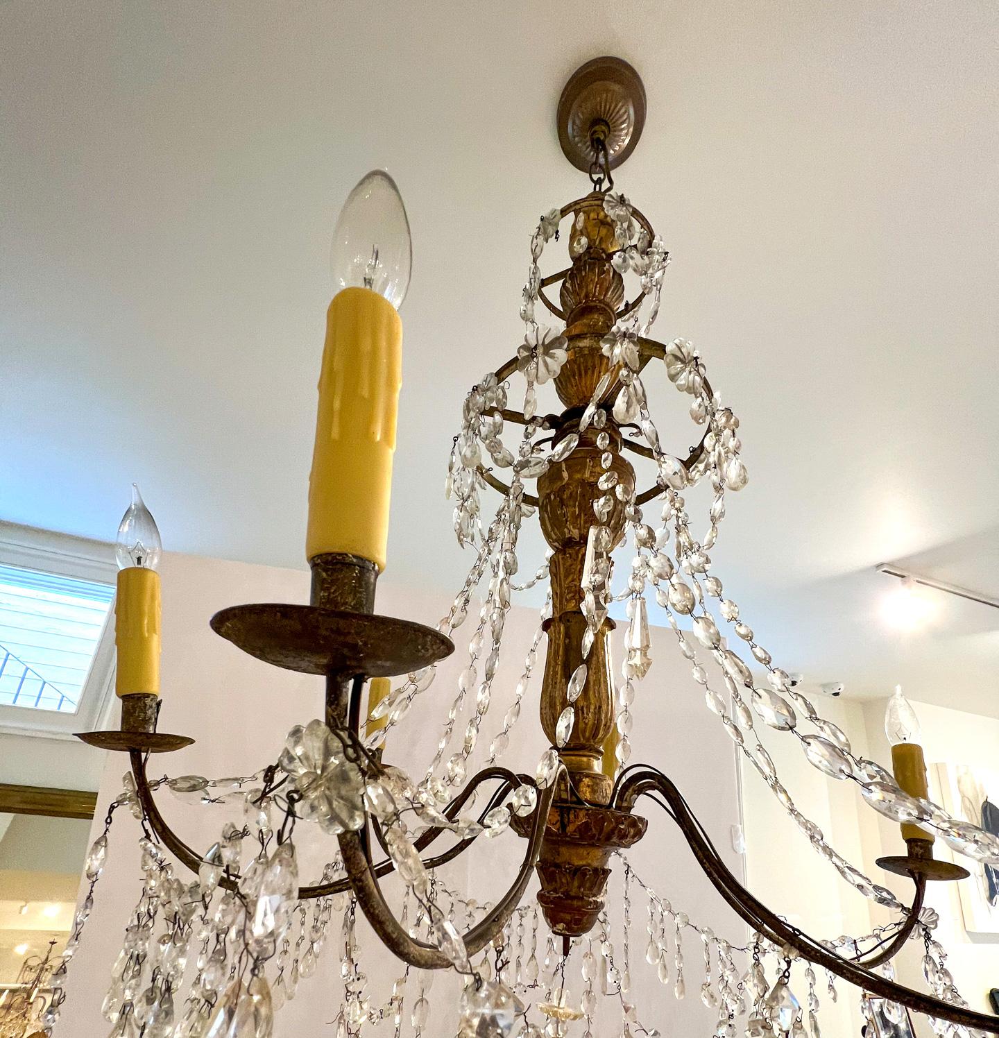 Giltwood and Crystal Chandelier, Italian, 18th Century In Fair Condition In New Orleans, LA