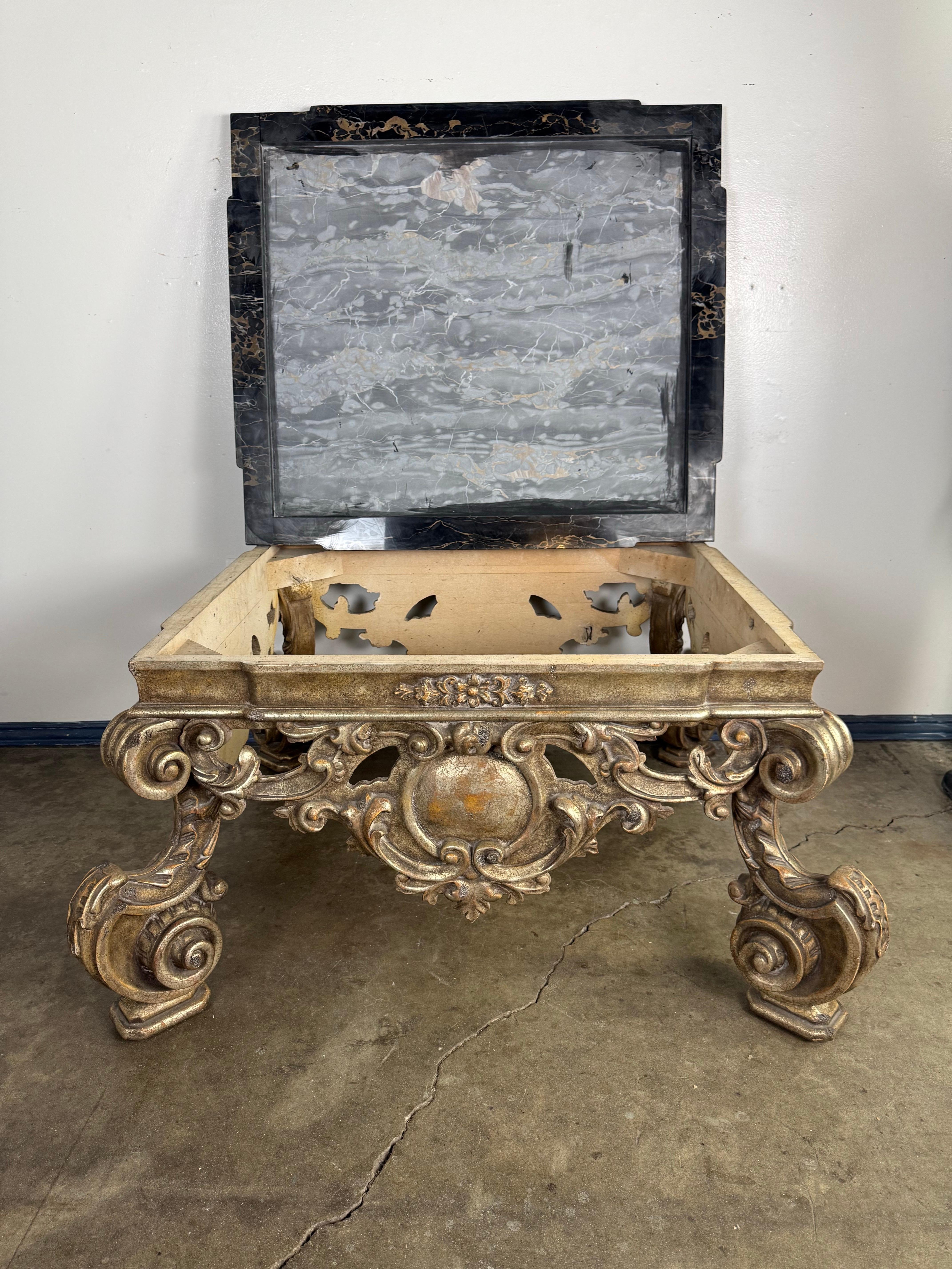 Giltwood and Ebonized Marble Coffee Table by Brustlin Workshop, Los Angeles For Sale 5