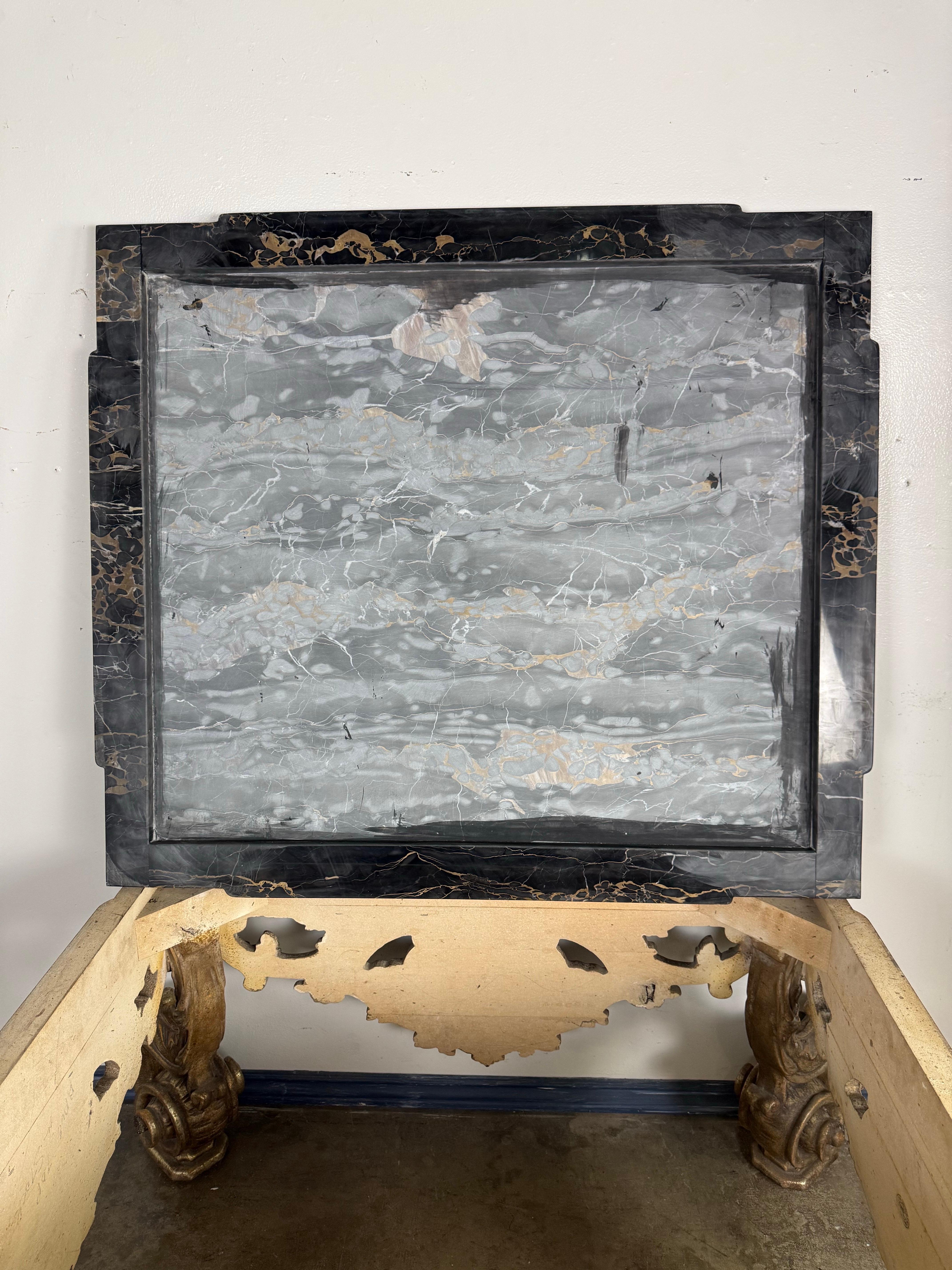 Giltwood and Ebonized Marble Coffee Table by Brustlin Workshop, Los Angeles For Sale 6