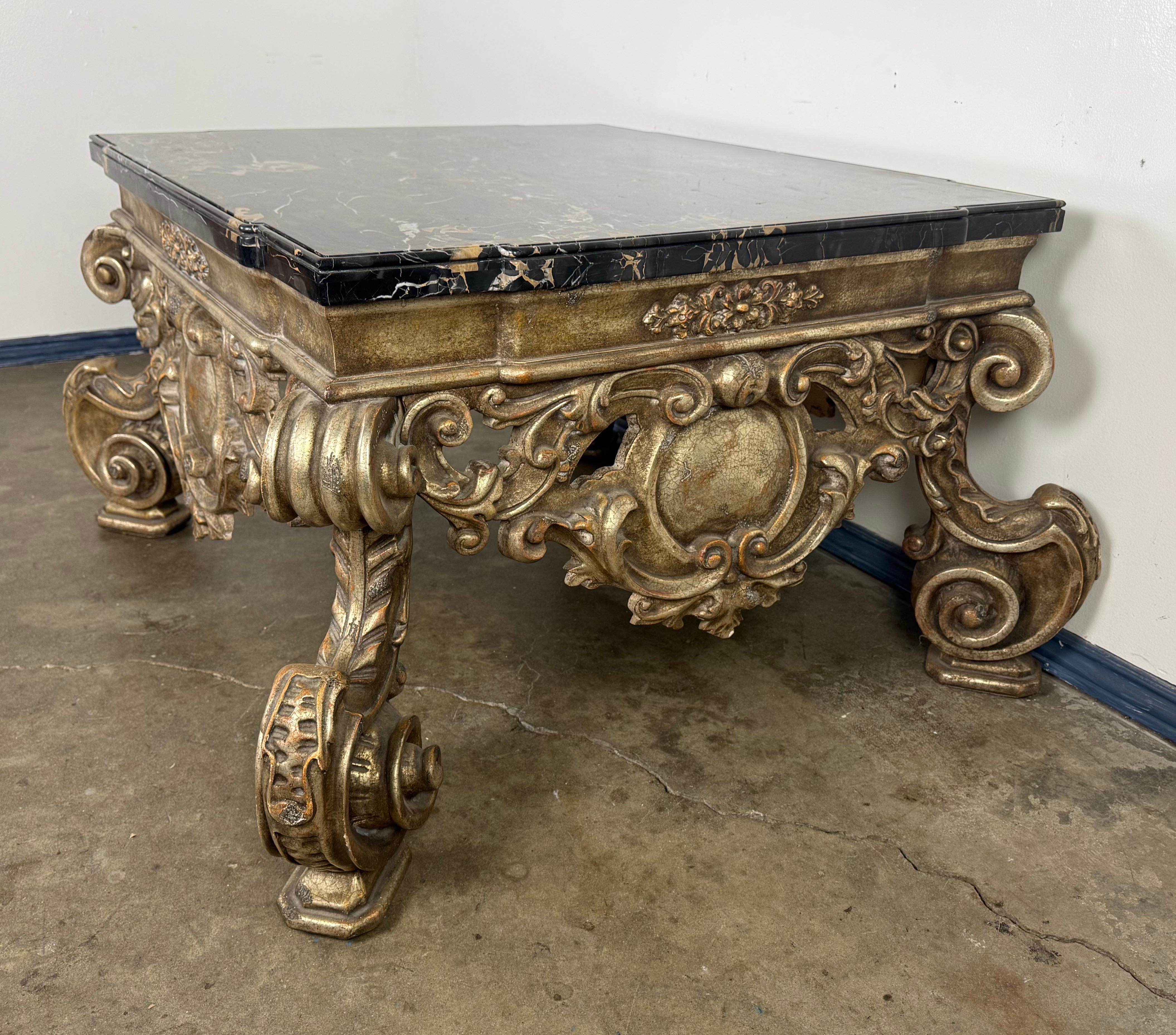 American Giltwood and Ebonized Marble Coffee Table by Brustlin Workshop, Los Angeles For Sale