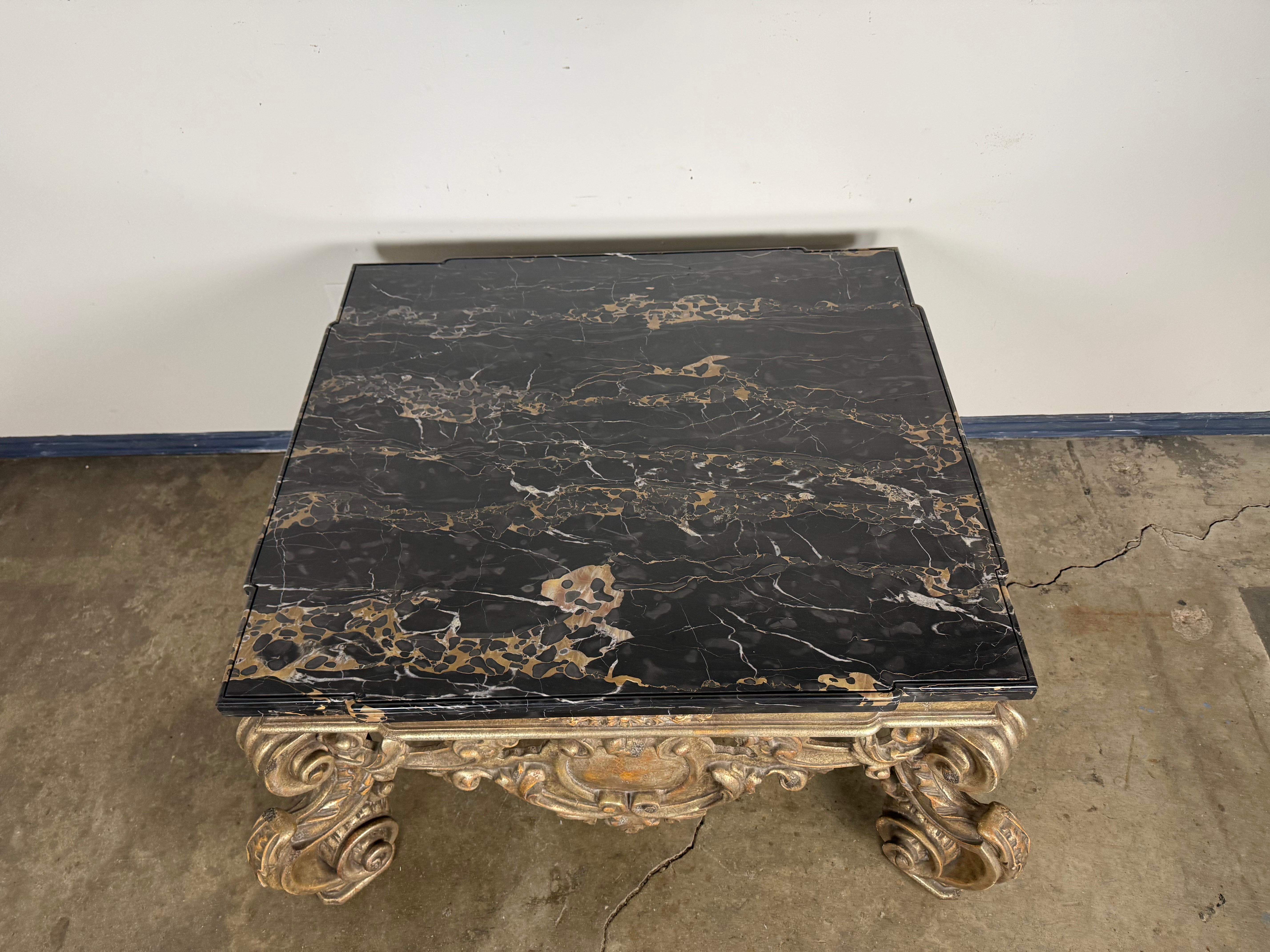 20th Century Giltwood and Ebonized Marble Coffee Table by Brustlin Workshop, Los Angeles For Sale