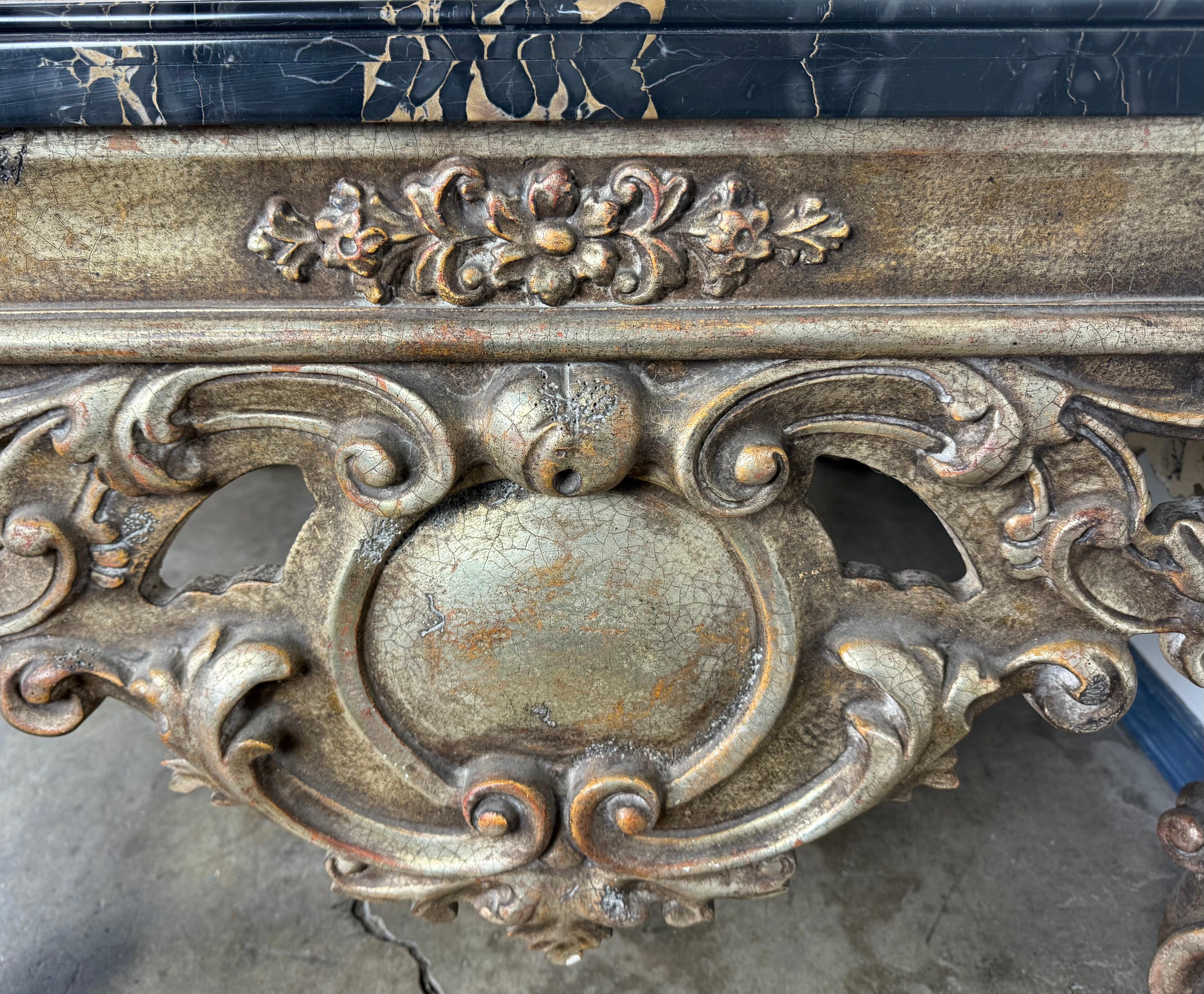 Giltwood and Ebonized Marble Coffee Table by Brustlin Workshop, Los Angeles For Sale 1