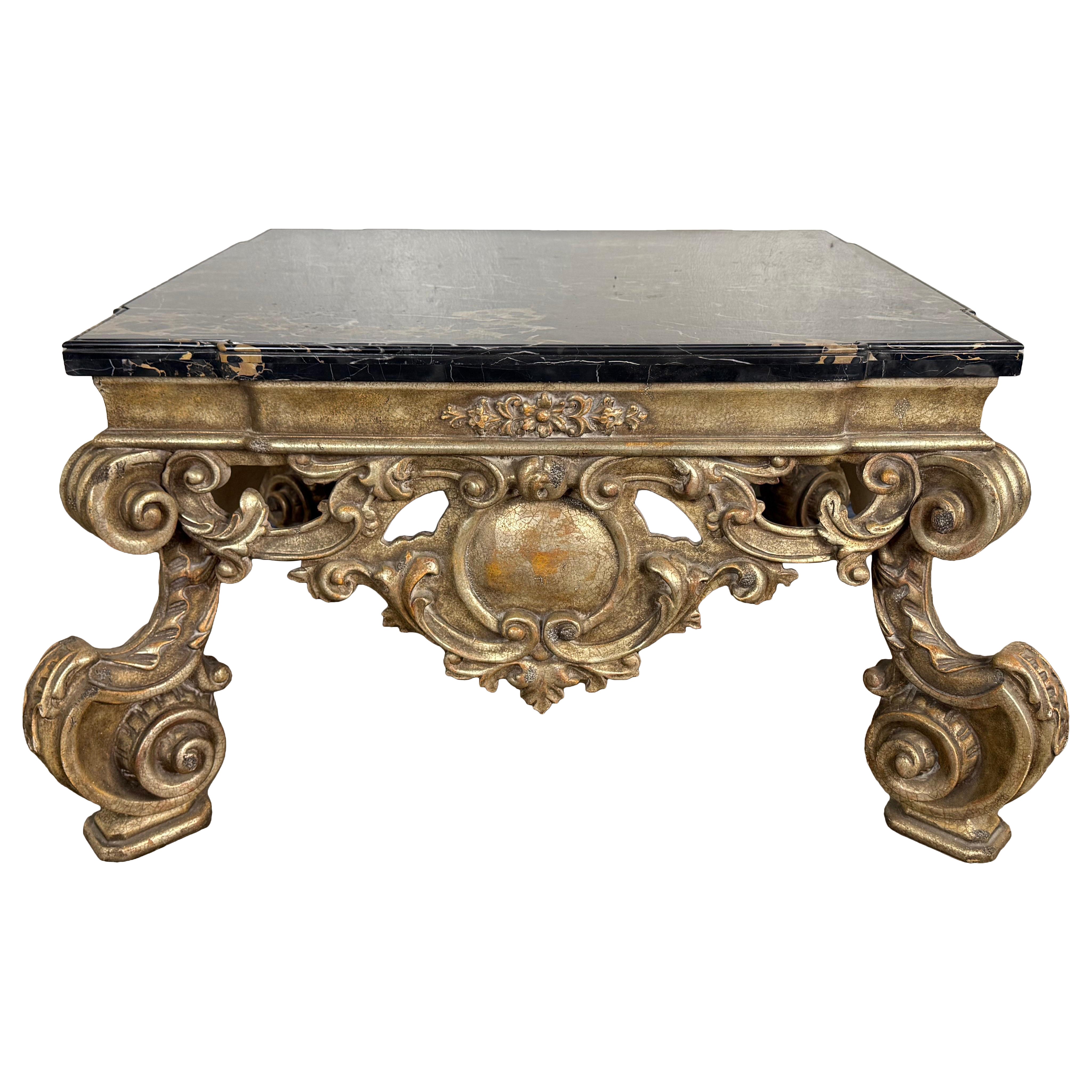 Giltwood and Ebonized Marble Coffee Table by Brustlin Workshop, Los Angeles For Sale