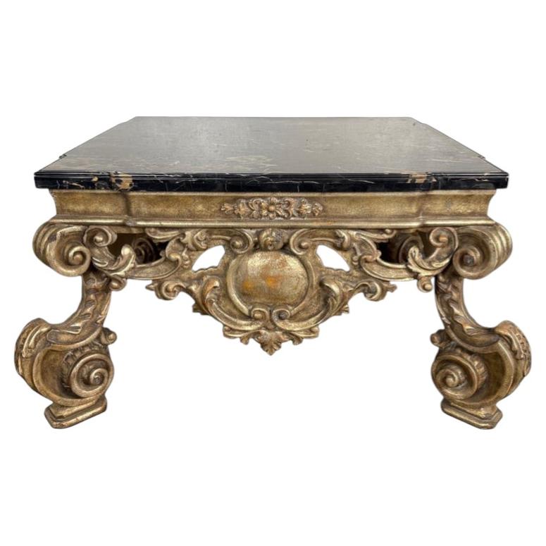 Giltwood and Ebonized Marble Coffee Table by Brustlin Workshop, Los Angeles For Sale