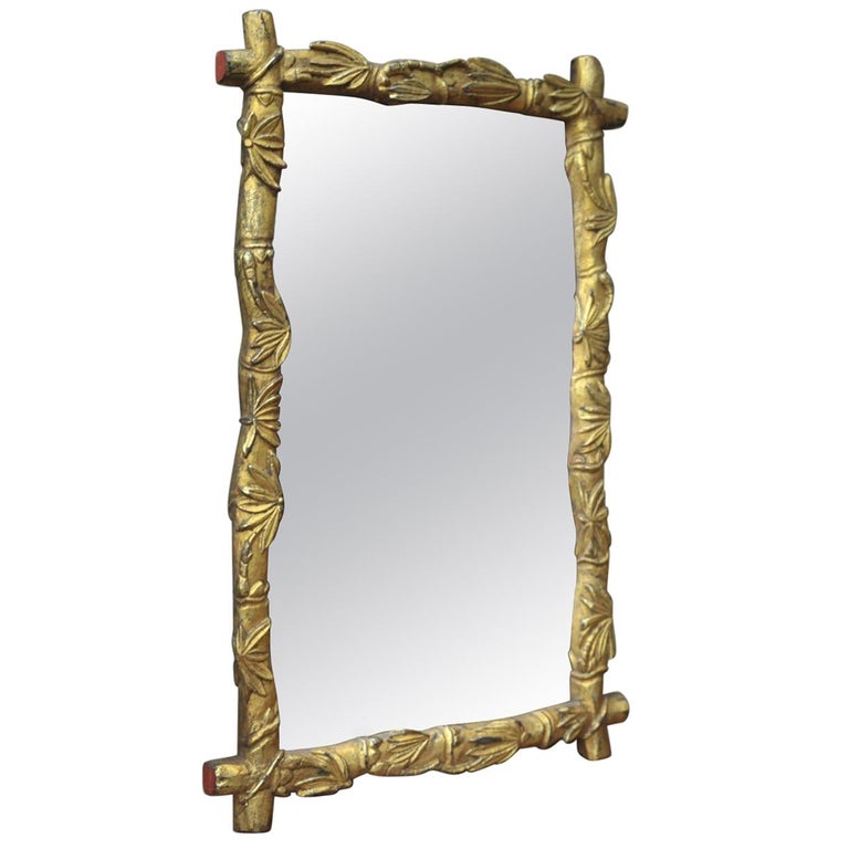 Giltwood and Glass Mirror with Palm Tree Leaf Decor, circa 1950 at 1stDibs