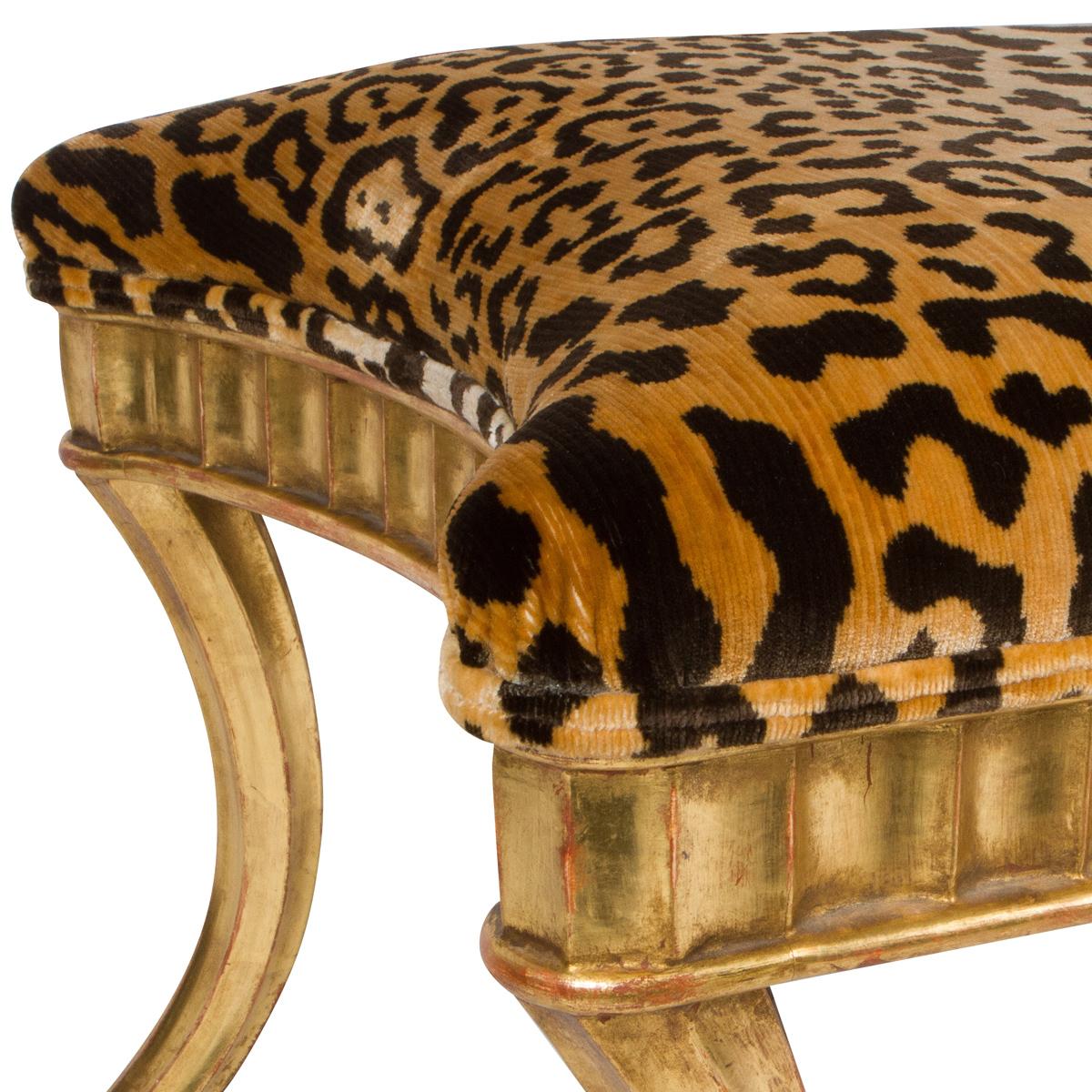 Giltwood and Leopard Klismos Style Bench In Good Condition In Pasadena, CA