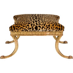 Vintage Giltwood and Leopard Klismos Style Bench