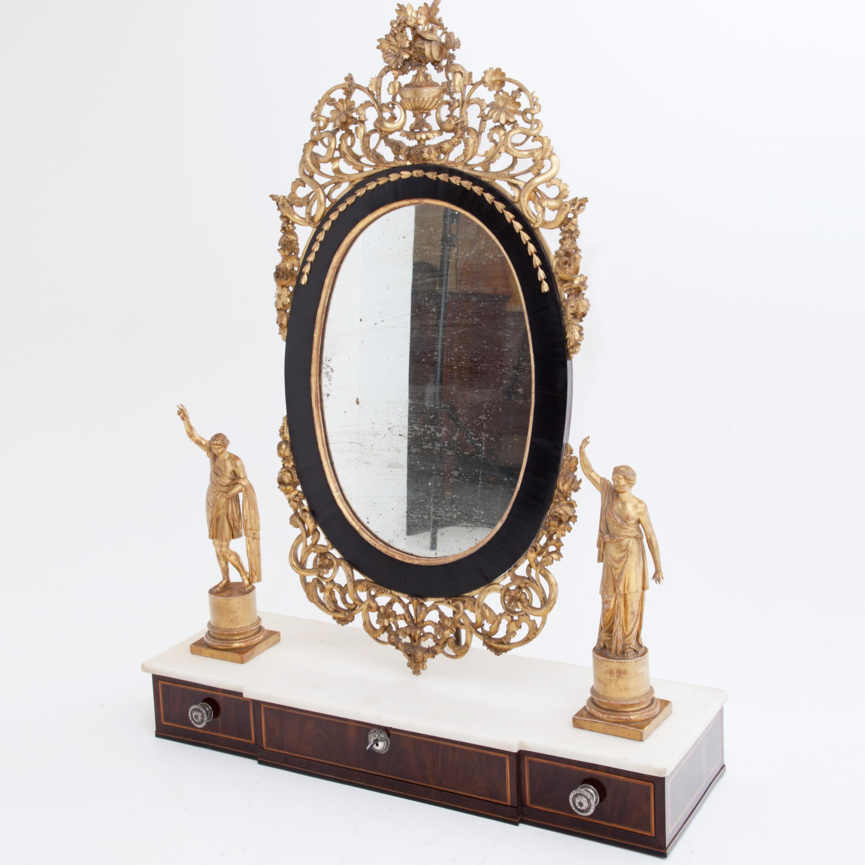 Neoclassical Giltwood and Mahogany Mirror with Marble Top, Piedmont / Italy, 18th Century