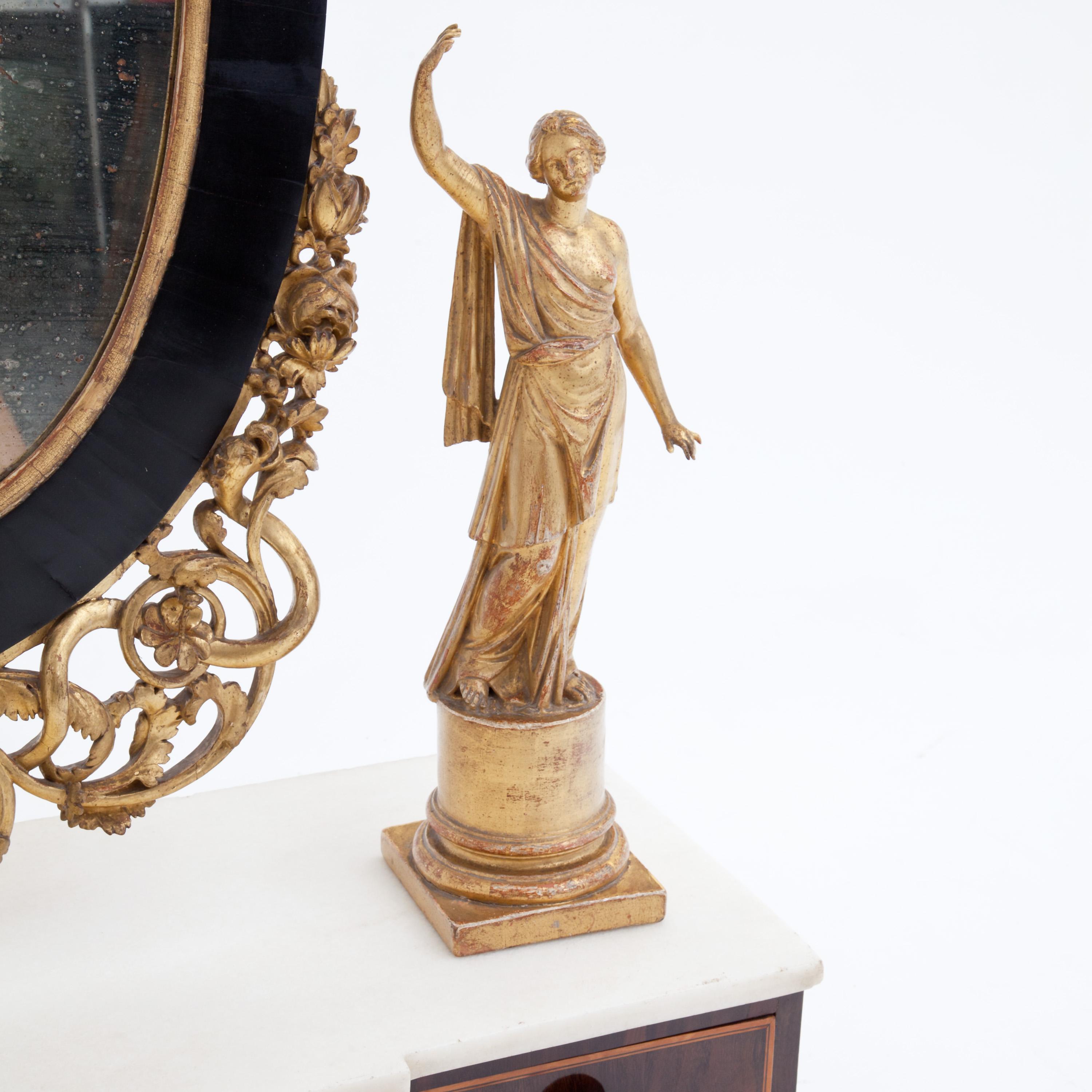 Giltwood and Mahogany Mirror with Marble Top, Piedmont / Italy, 18th Century In Good Condition In Greding, DE