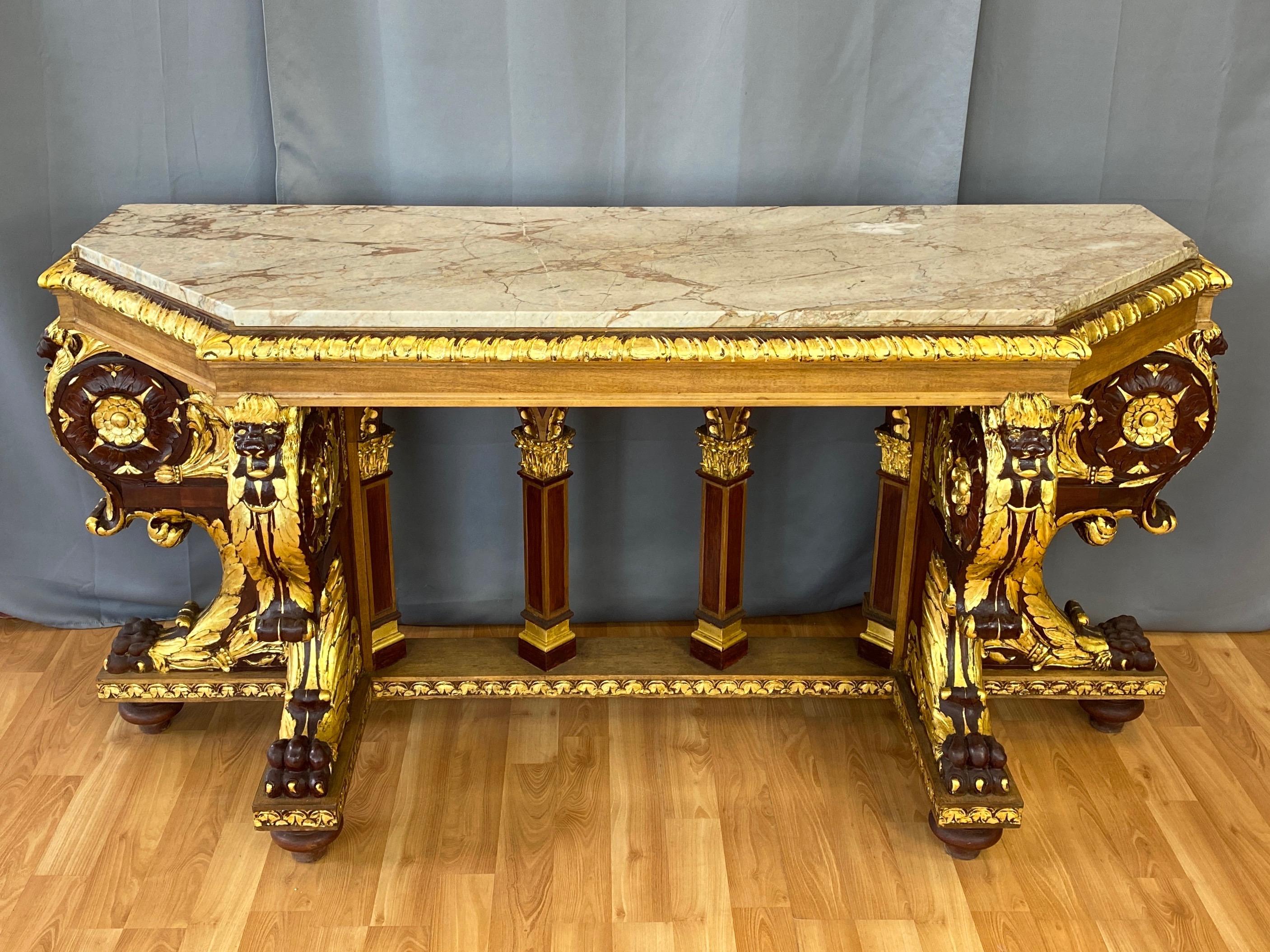 Regency Giltwood Marble Top Console Table, San Francisco Fairmont Hotel, Early 1900s