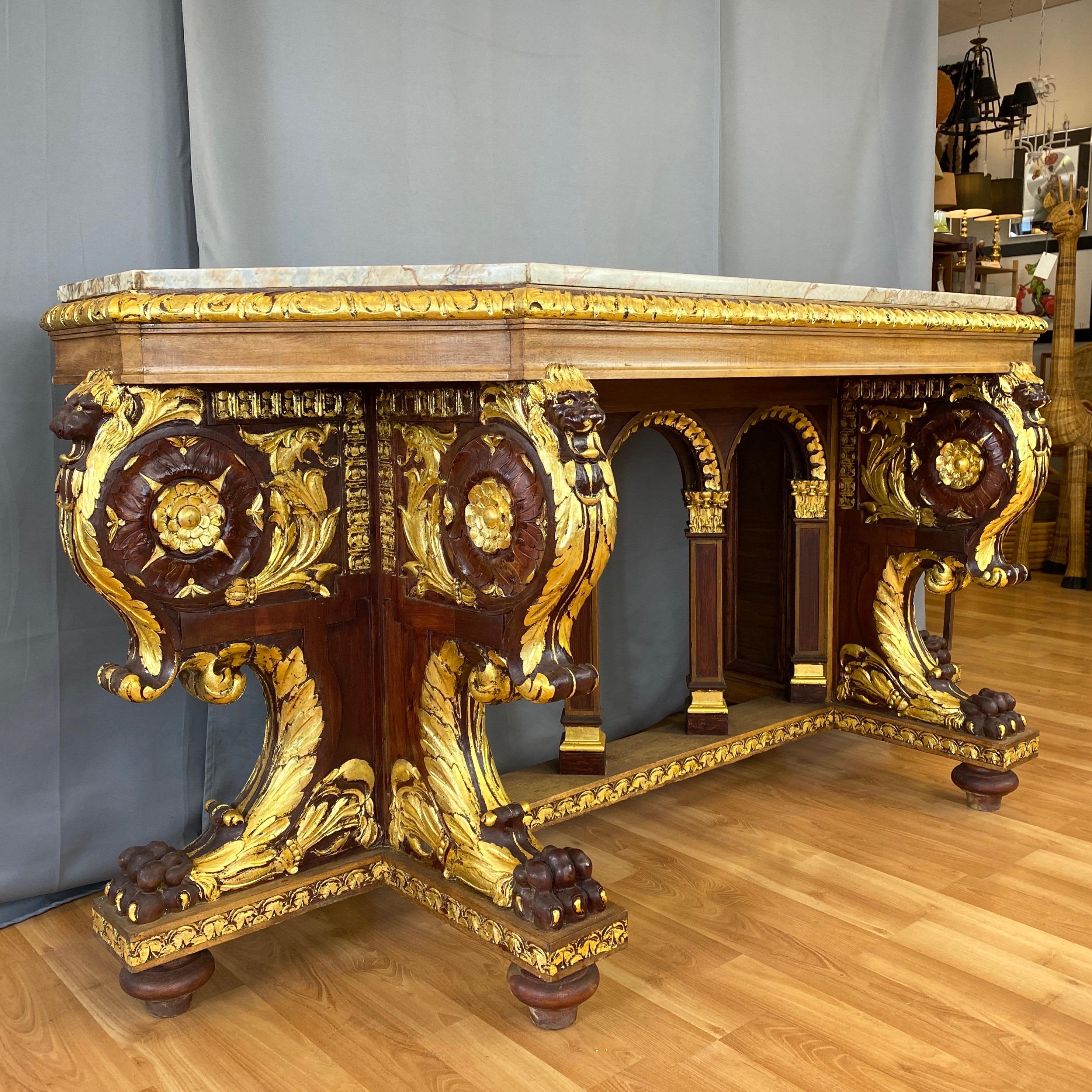 American Giltwood Marble Top Console Table, San Francisco Fairmont Hotel, Early 1900s
