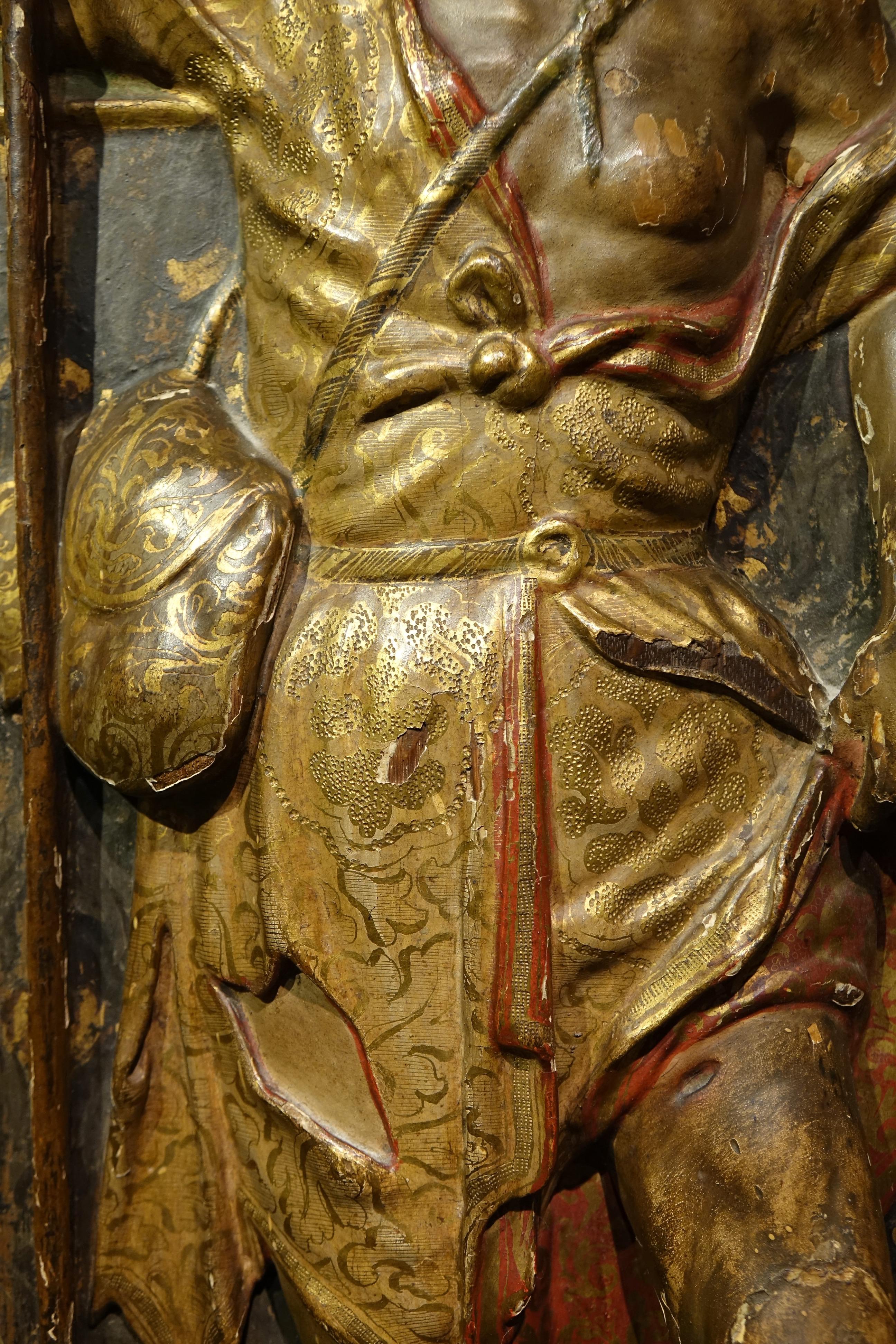 Renaissance Bois doré et représentation en demi-relief polychrome de Saint Rococo. Espagne, 16ème  en vente
