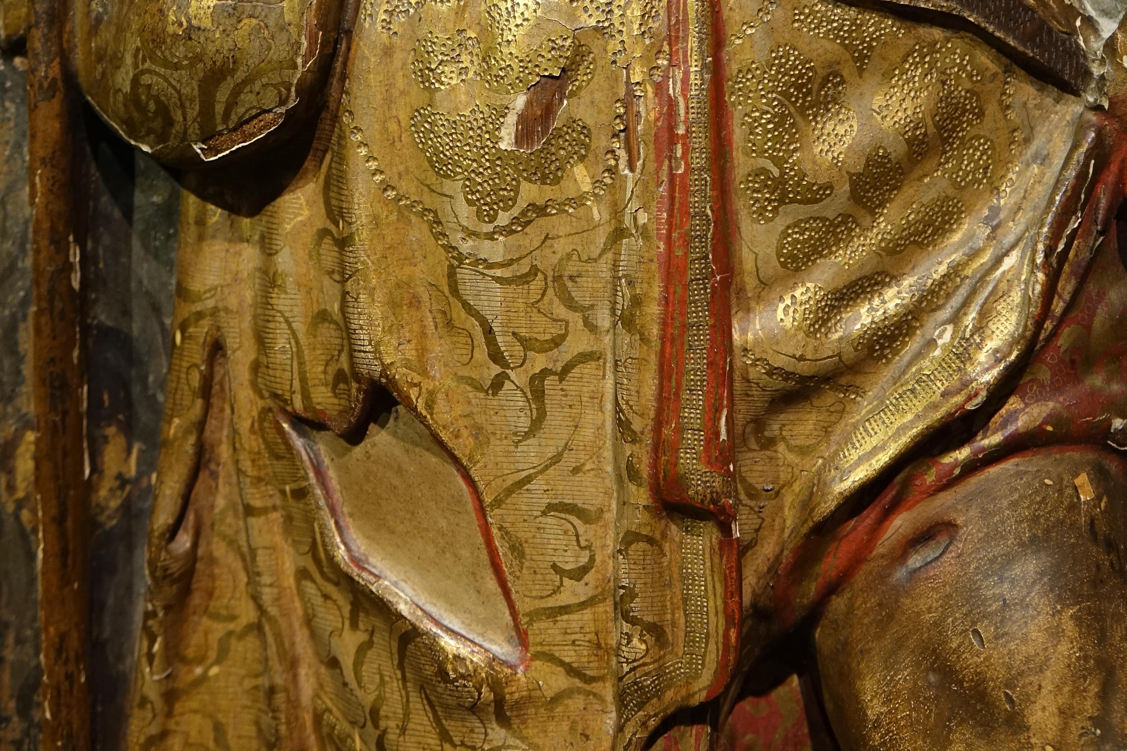 Espagnol Bois doré et représentation en demi-relief polychrome de Saint Rococo. Espagne, 16ème  en vente