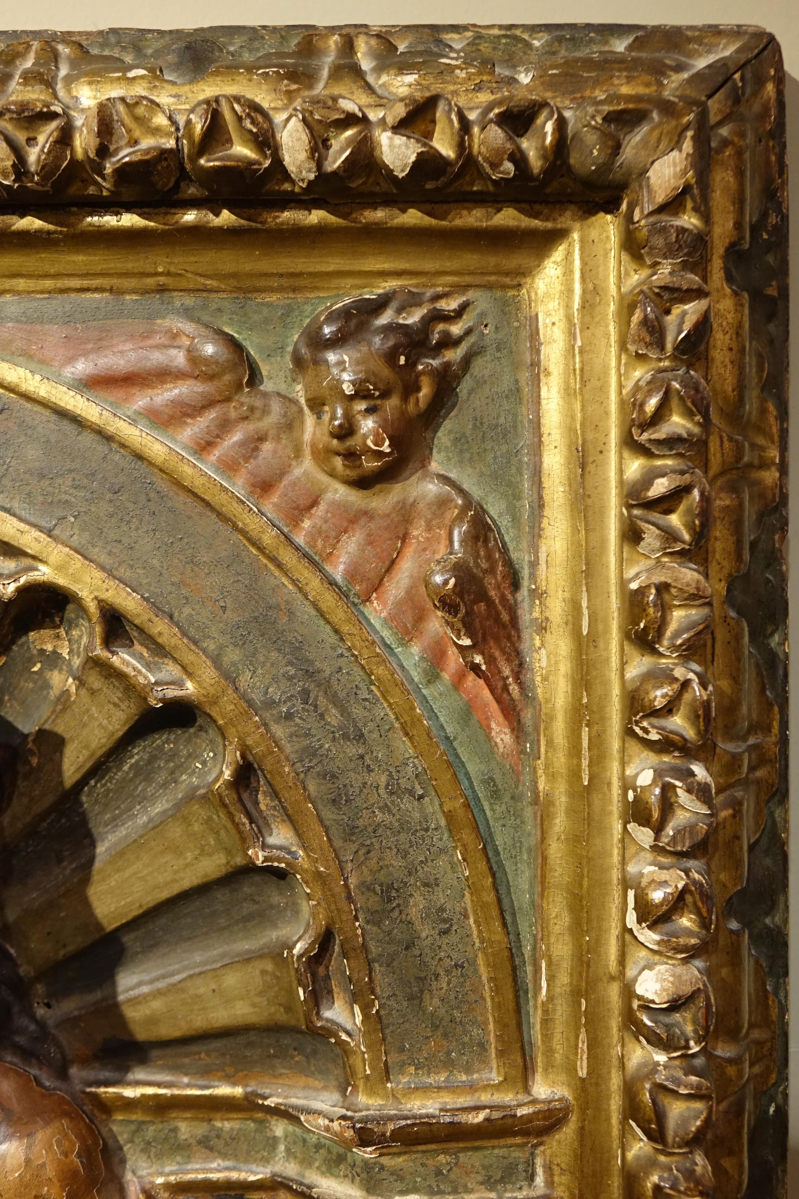 Bois doré et représentation en demi-relief polychrome de Saint Rococo. Espagne, 16ème  en vente 1