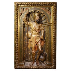 Vergoldetes Holz und polychrome Halbrelief-Darstellung des Heiligen Rokoko. Spanien, 16. 