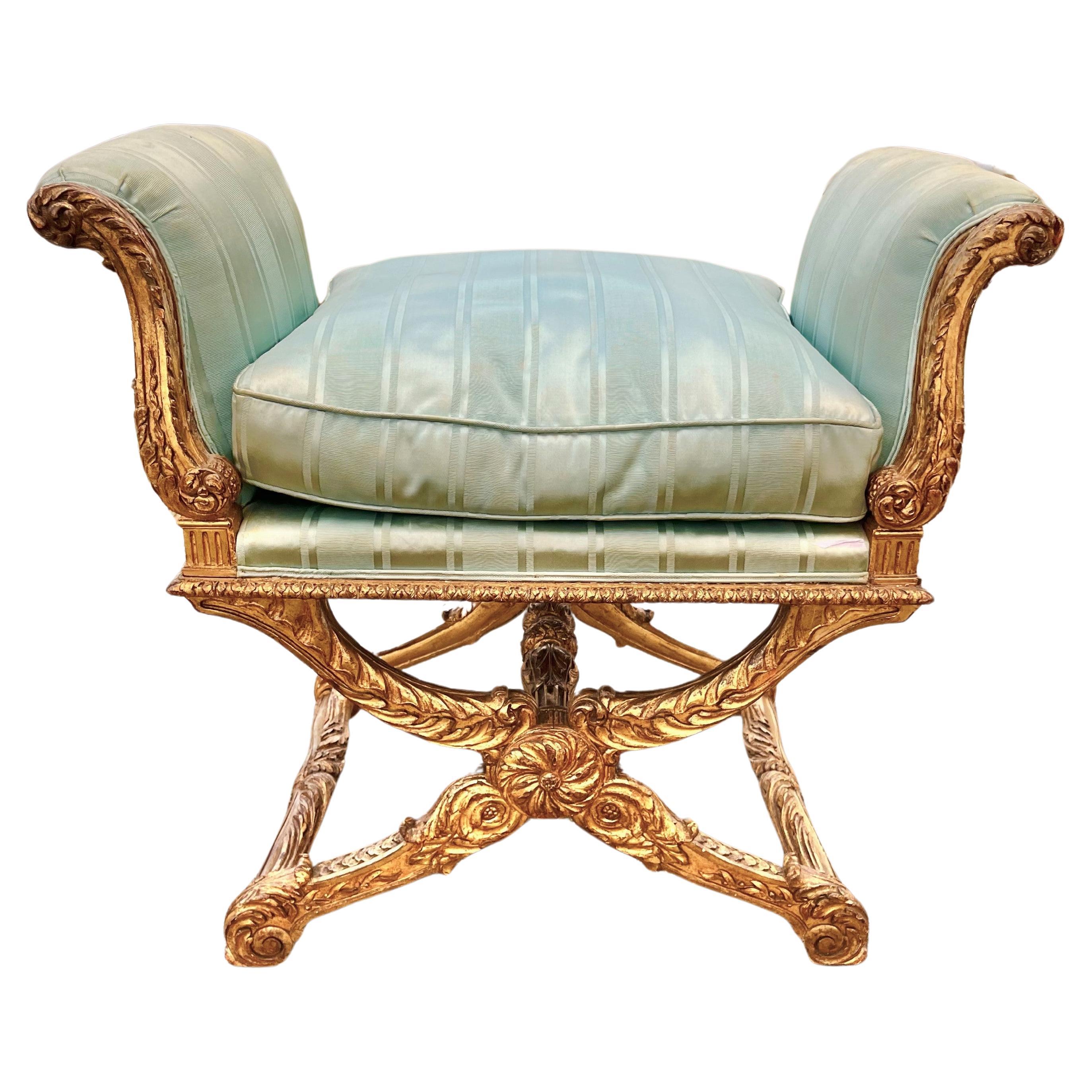 French Giltwood Bench or Window Seat in Louis XV Style For Sale