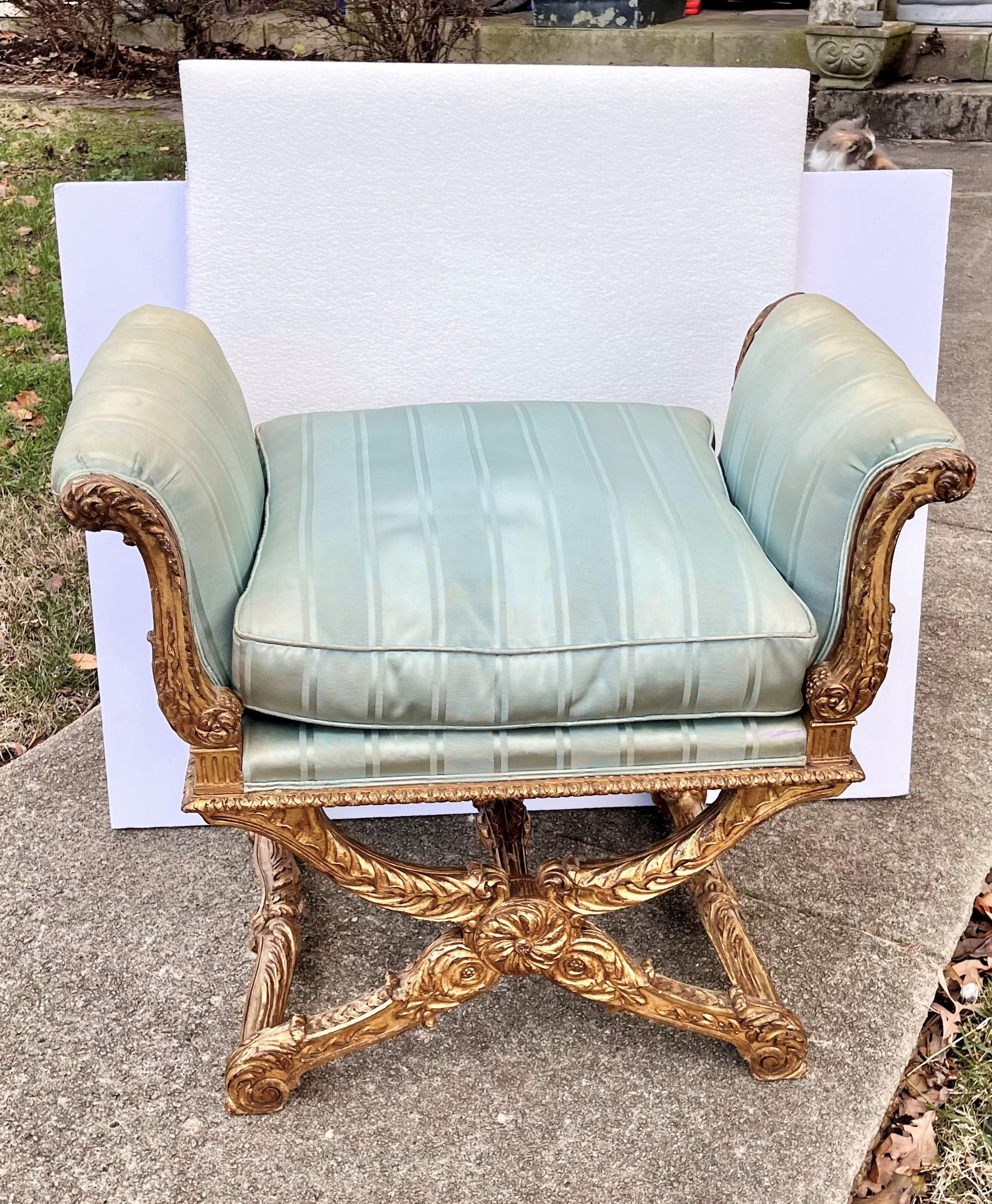 19th Century Giltwood Bench or Window Seat in Louis XV Style For Sale