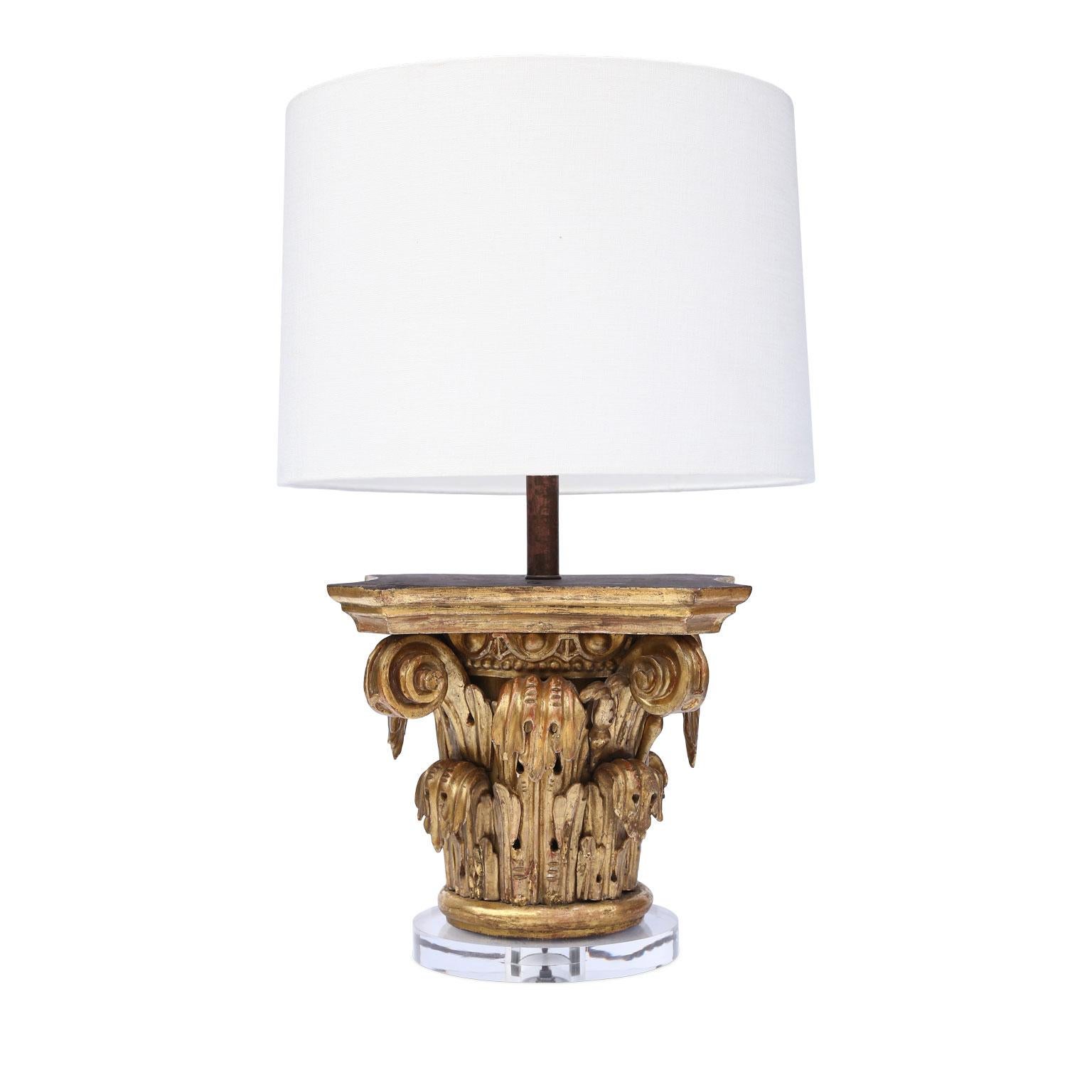 Neoclassical Giltwood Capital as Custom Table Lamp