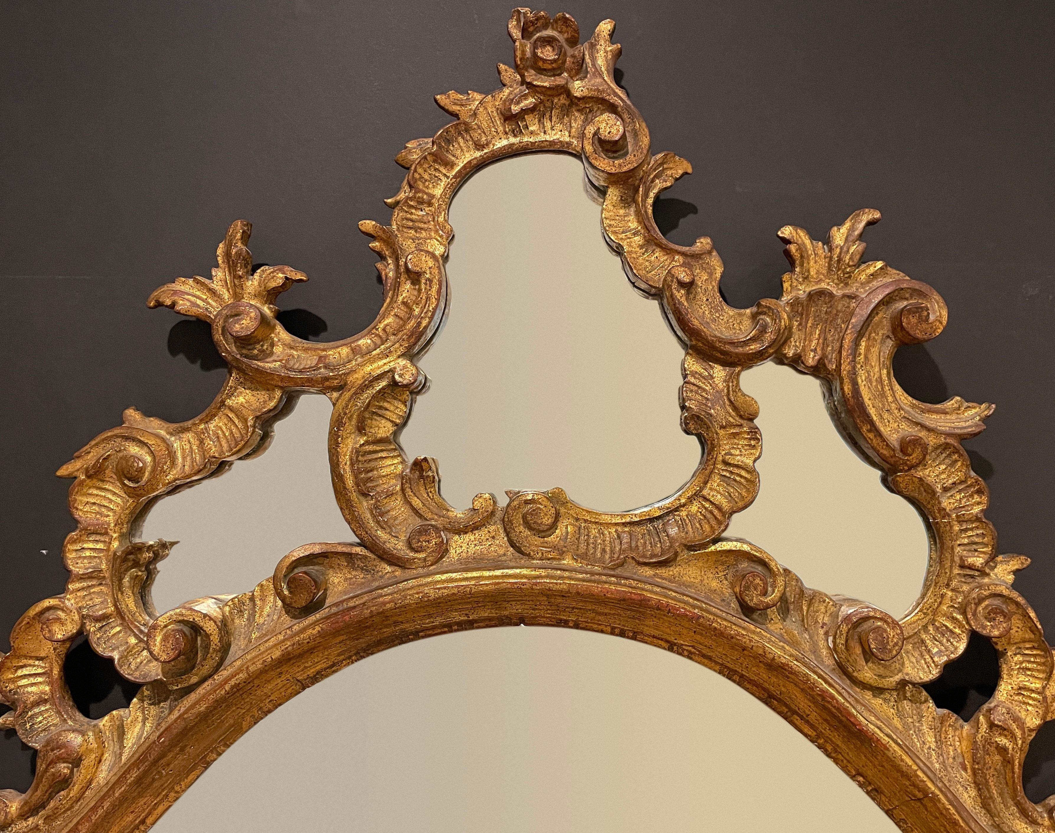 Italian Giltwood Carved Baroque Four Panel Mirror For Sale