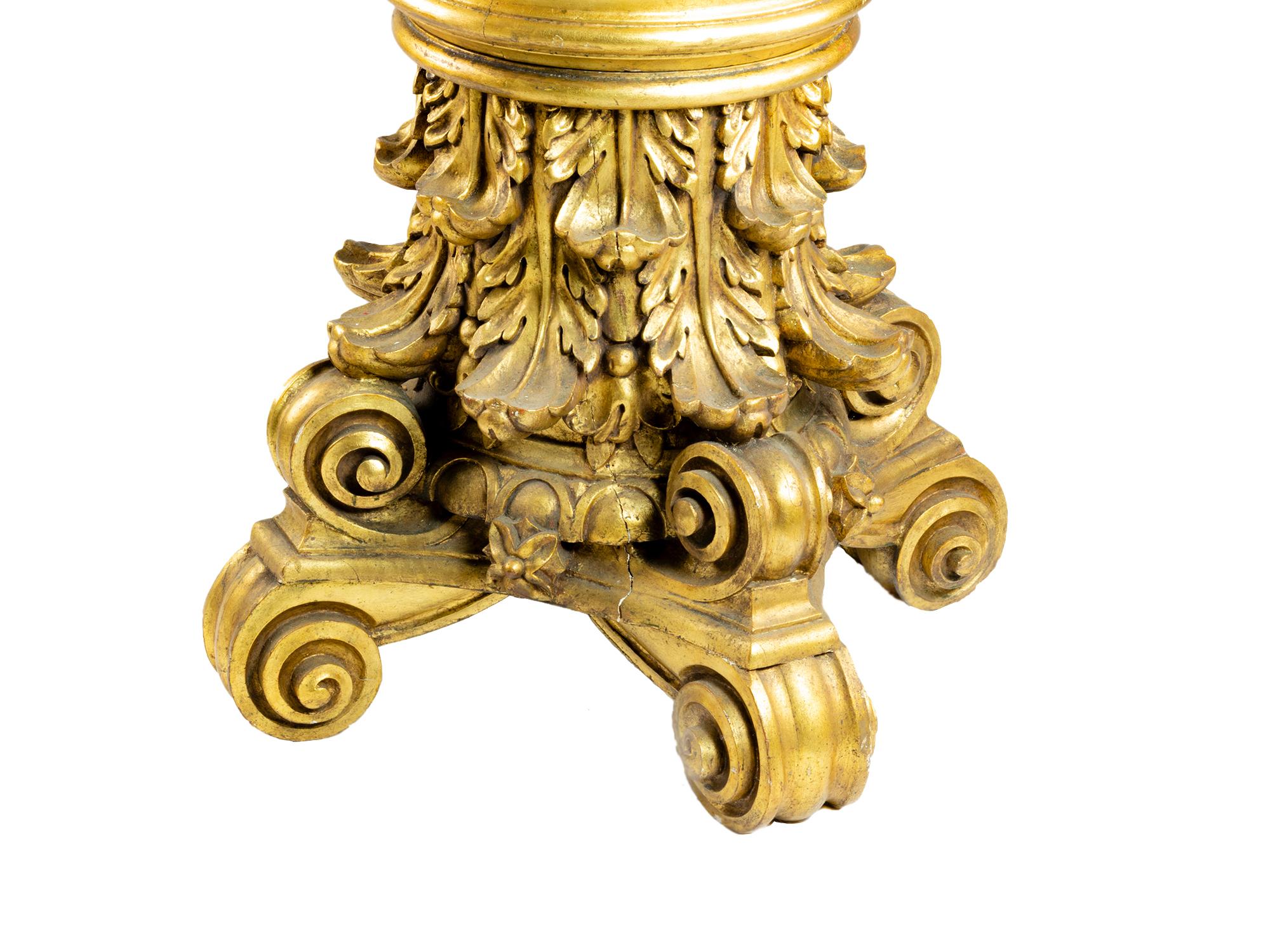 Rococo Giltwood Carved Capital Pedestal Base, (19th Century) For Sale