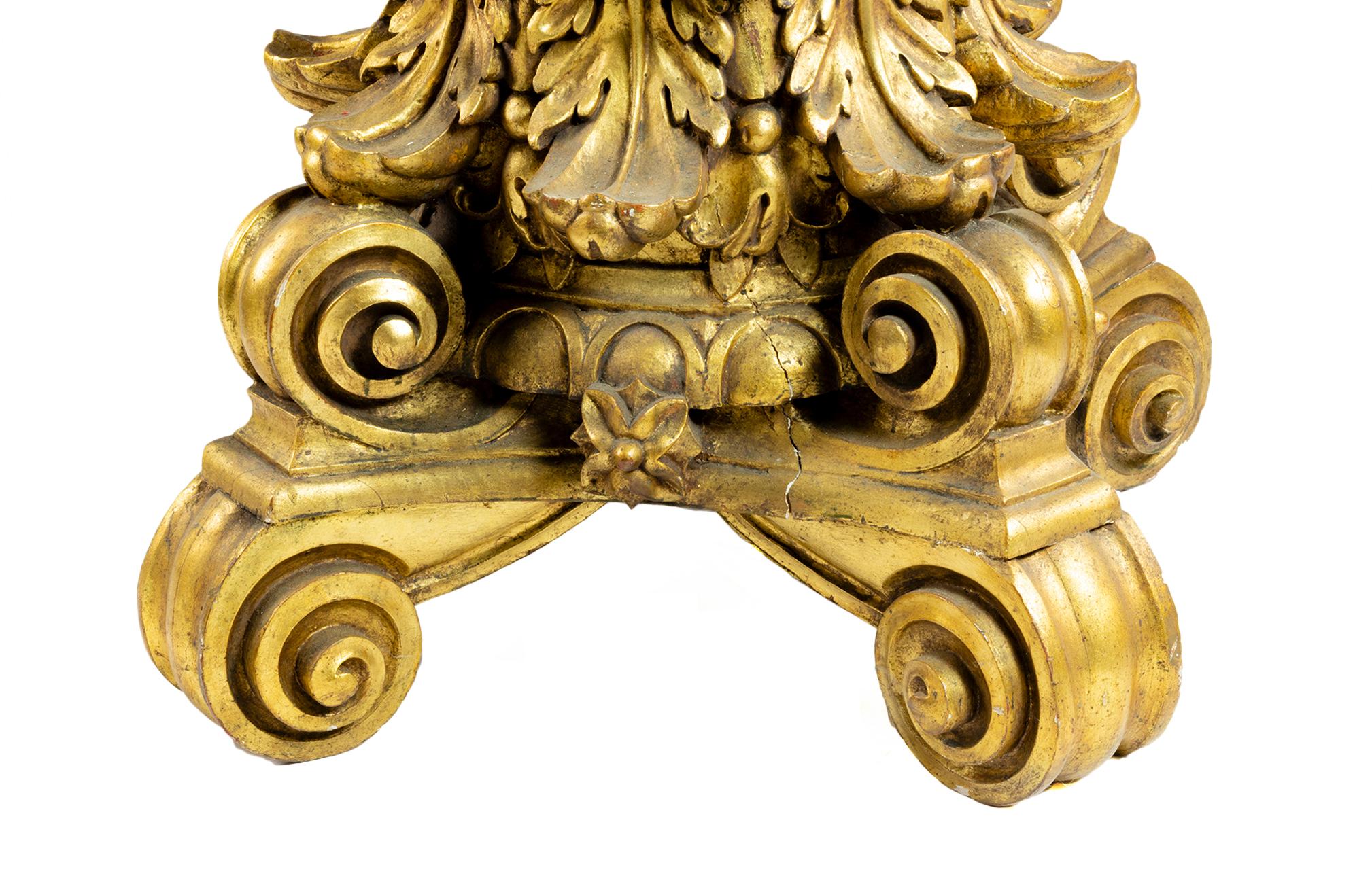 Italian Giltwood Carved Capital Pedestal Base, (19th Century) For Sale