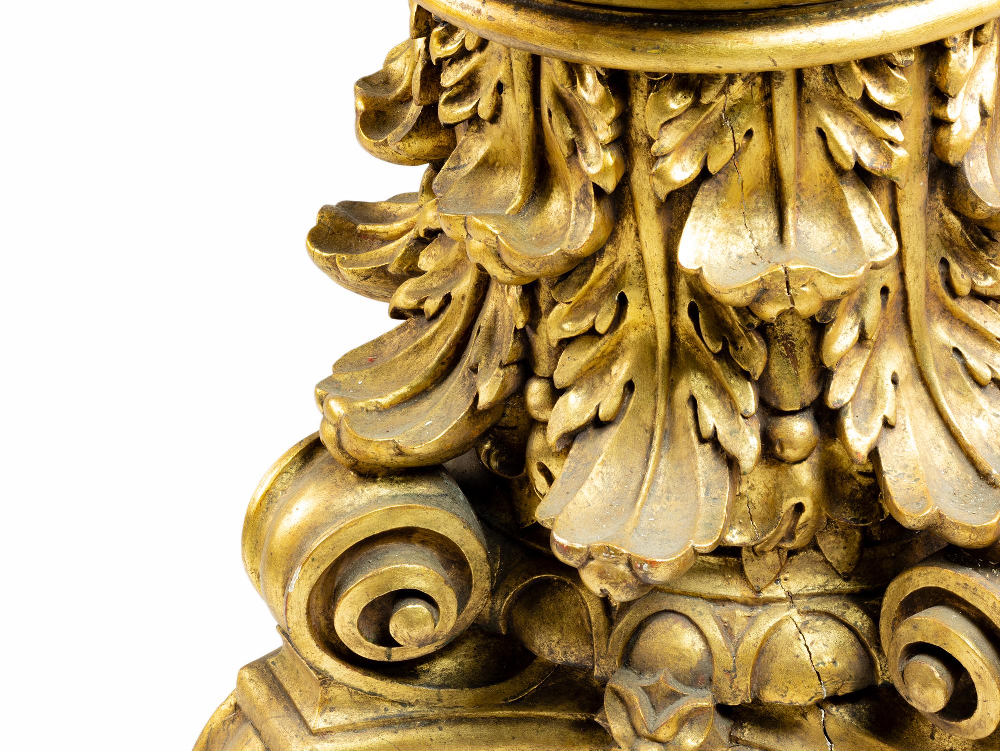 20th Century Giltwood Carved Capital Pedestal Base, (19th Century) For Sale